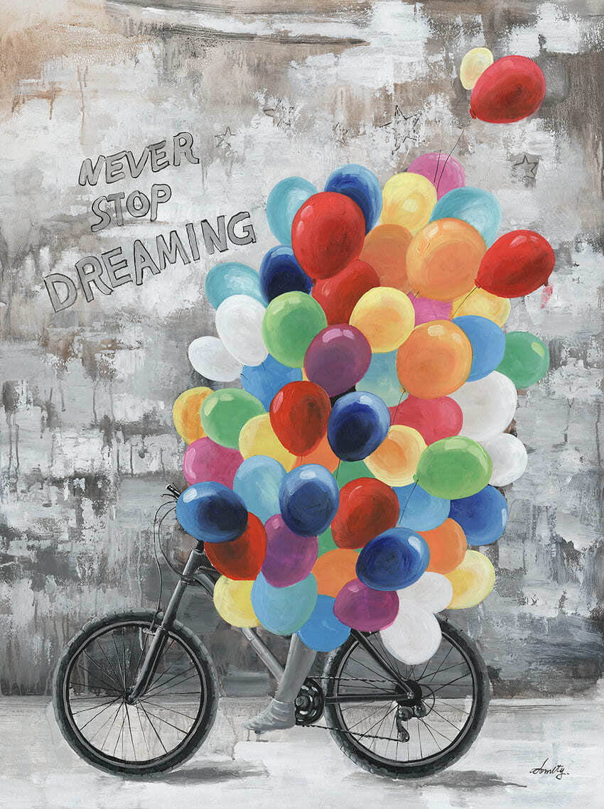 Ölbild Fahrrad mit Luftballons bunt 90x120cm