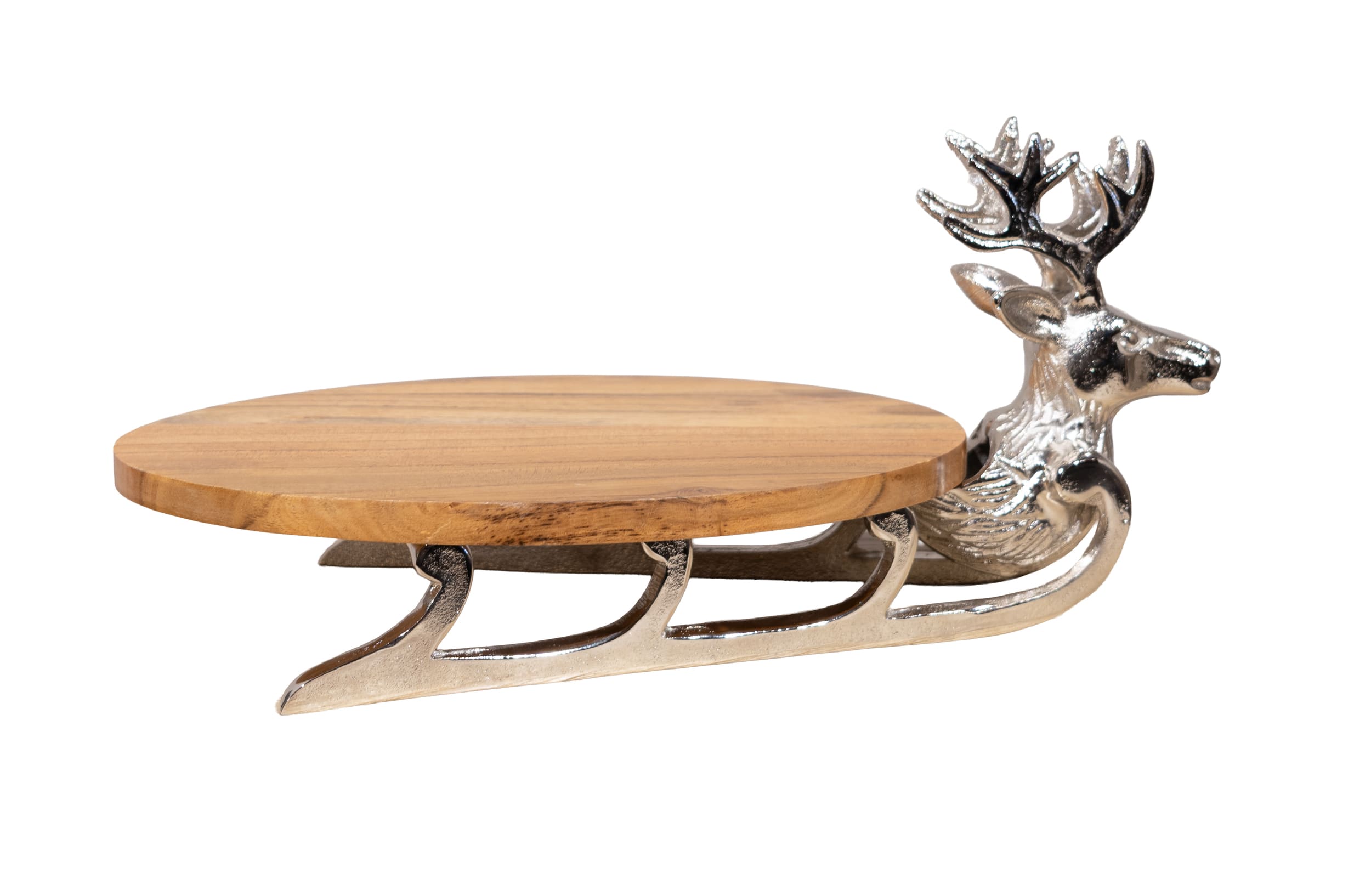 Teller Hirsch Alu Nickel Holz 40x21x18