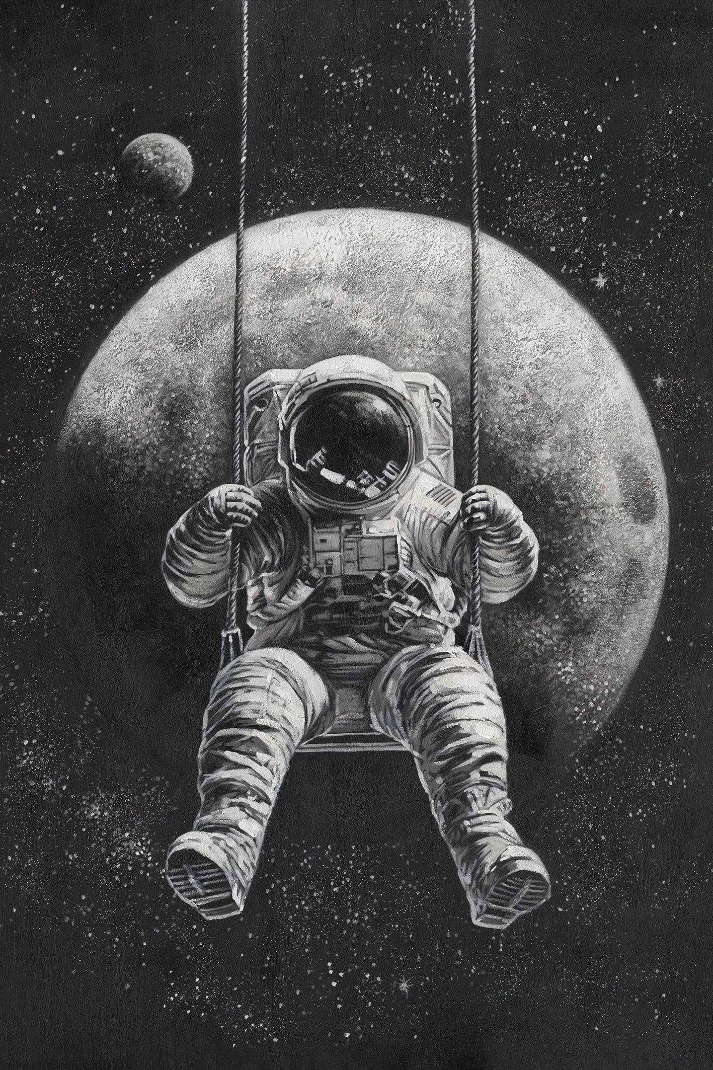 Ölbild Major Tom vor dem Mond 80x120cm