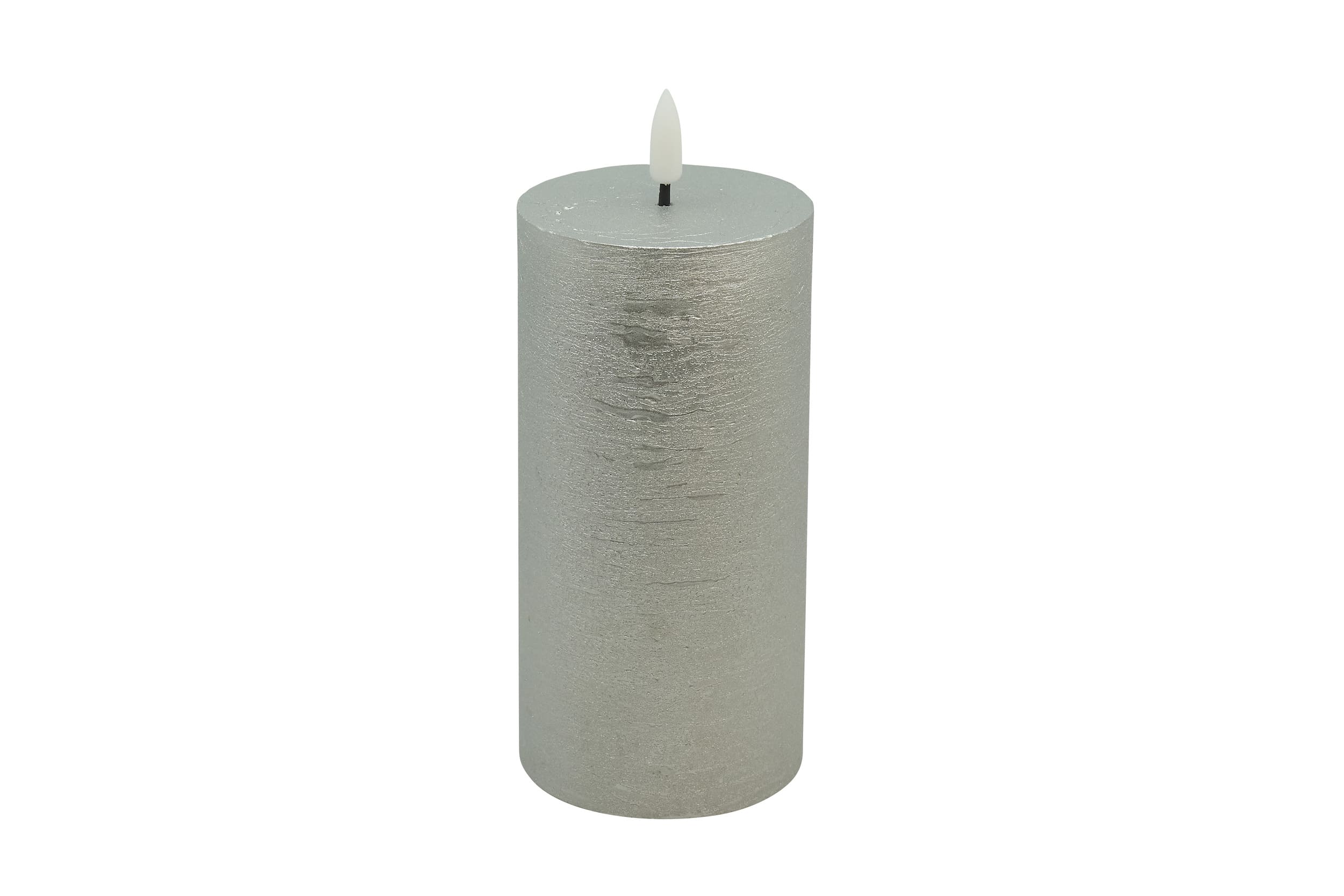 LED Stumpenkerze Winter Echtwachs silver metallic rustic 7,5x15cm 3D-Flamme war