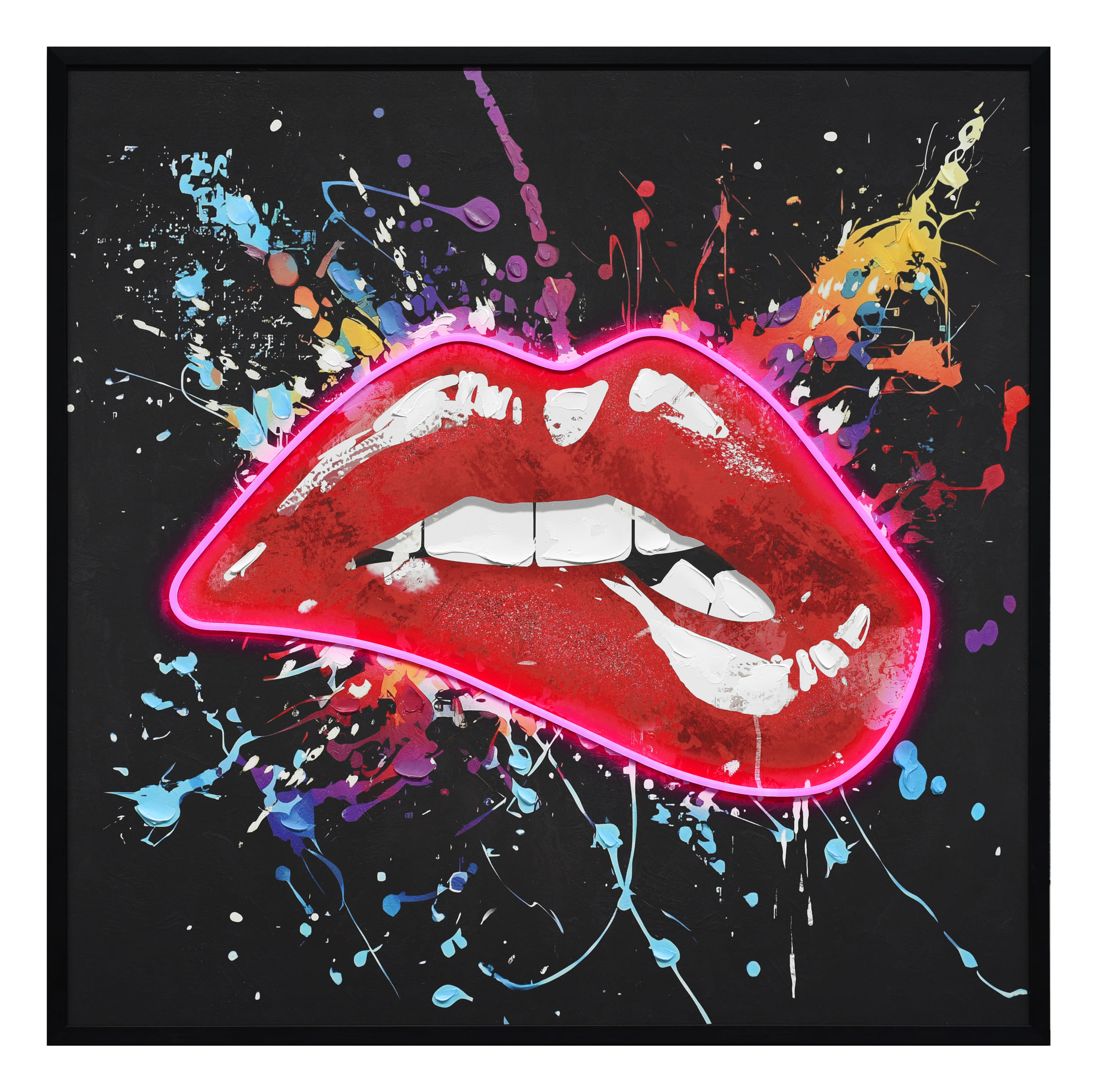 Wandbild Frame LED Pop Art Kiss 100x100cm
