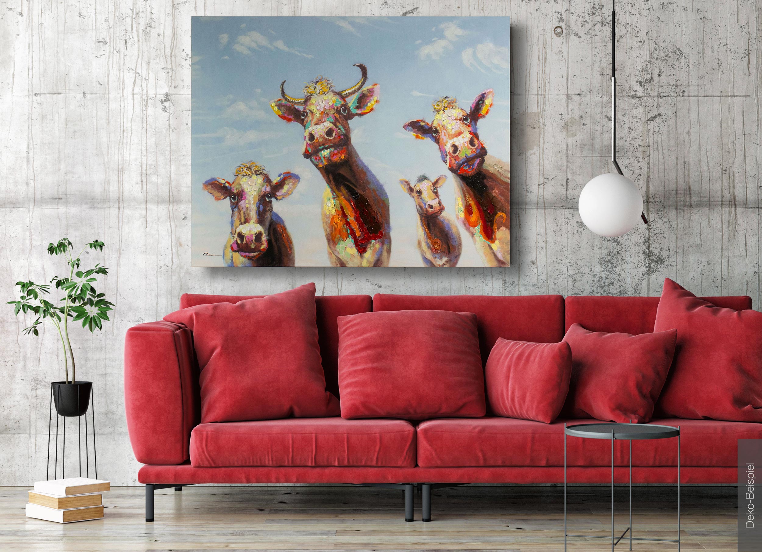 Ölbild fröhliche Kühe 140x110cm