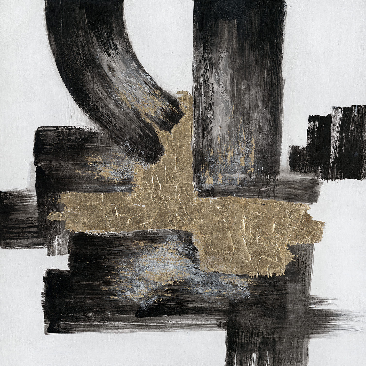 Ölbild abstrakt schwarz weiß gold 100x10