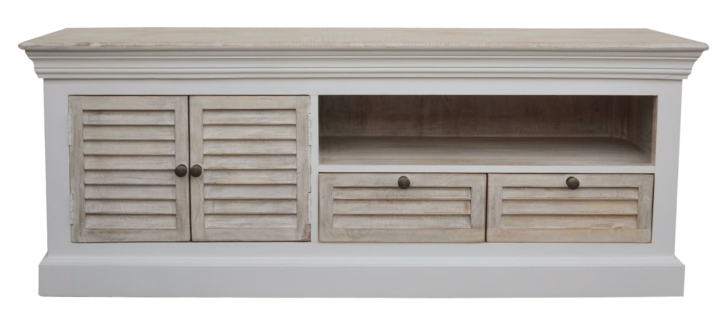 TV Board Hampton Mangoholz weiß mit Lamellenfront 140x40x54cm