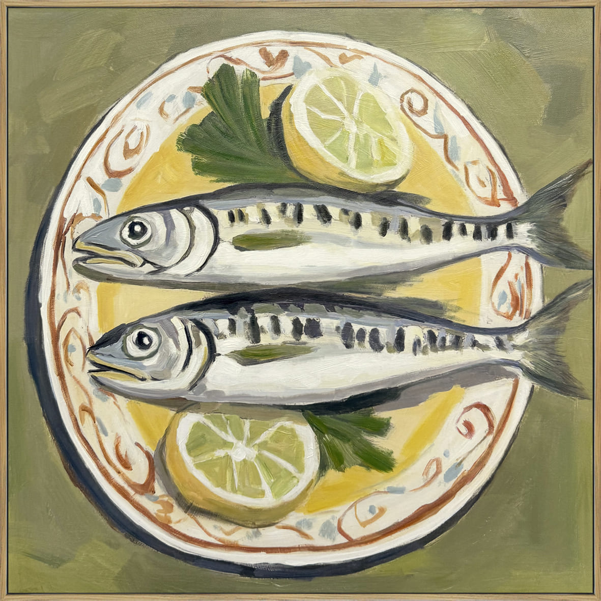 Wandbild Acryl Frame fish dish with lemon 60x60cm