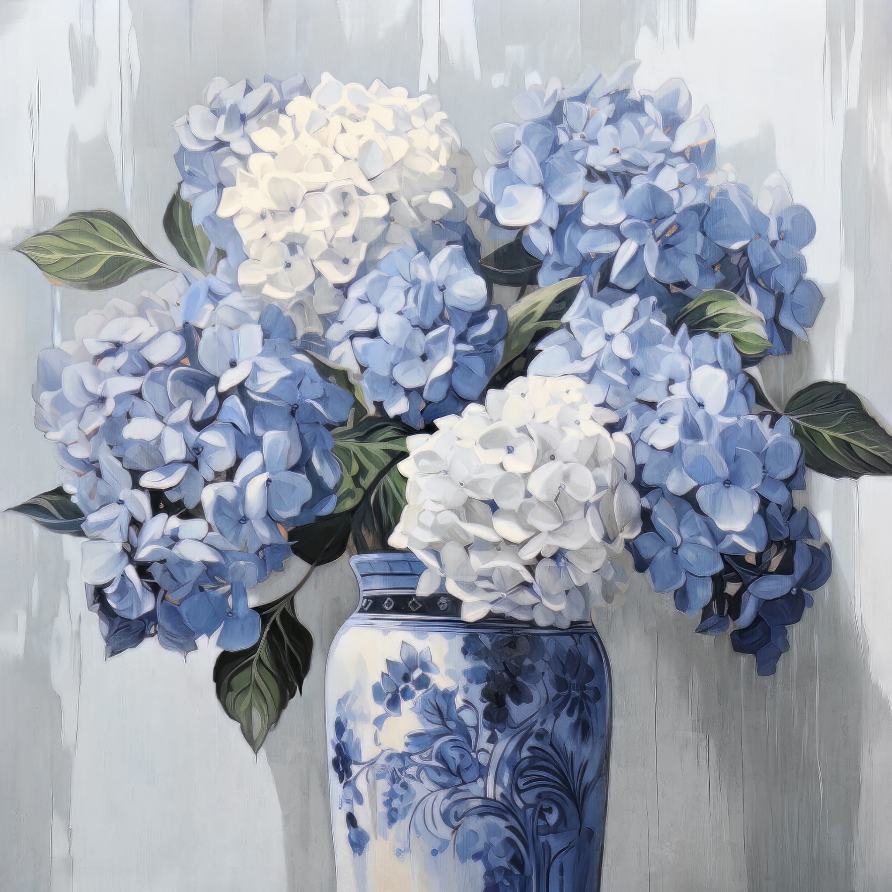 Ölbild Hortensien in der Vase 70x70cm