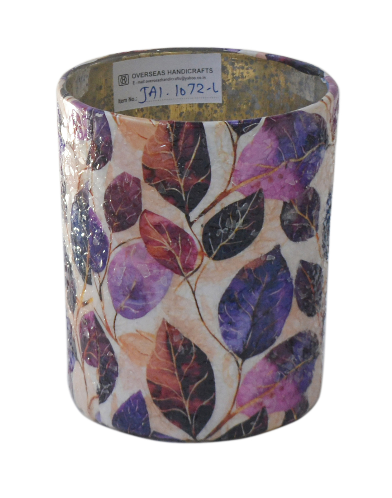 Votiv Glas Blätterdekor lila pink 10x10x12cm