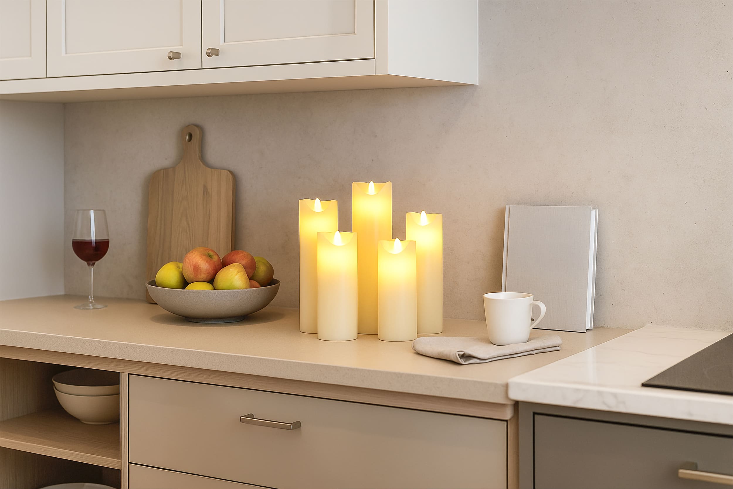 LED Stumpenkerzen 5er Set Wave cream