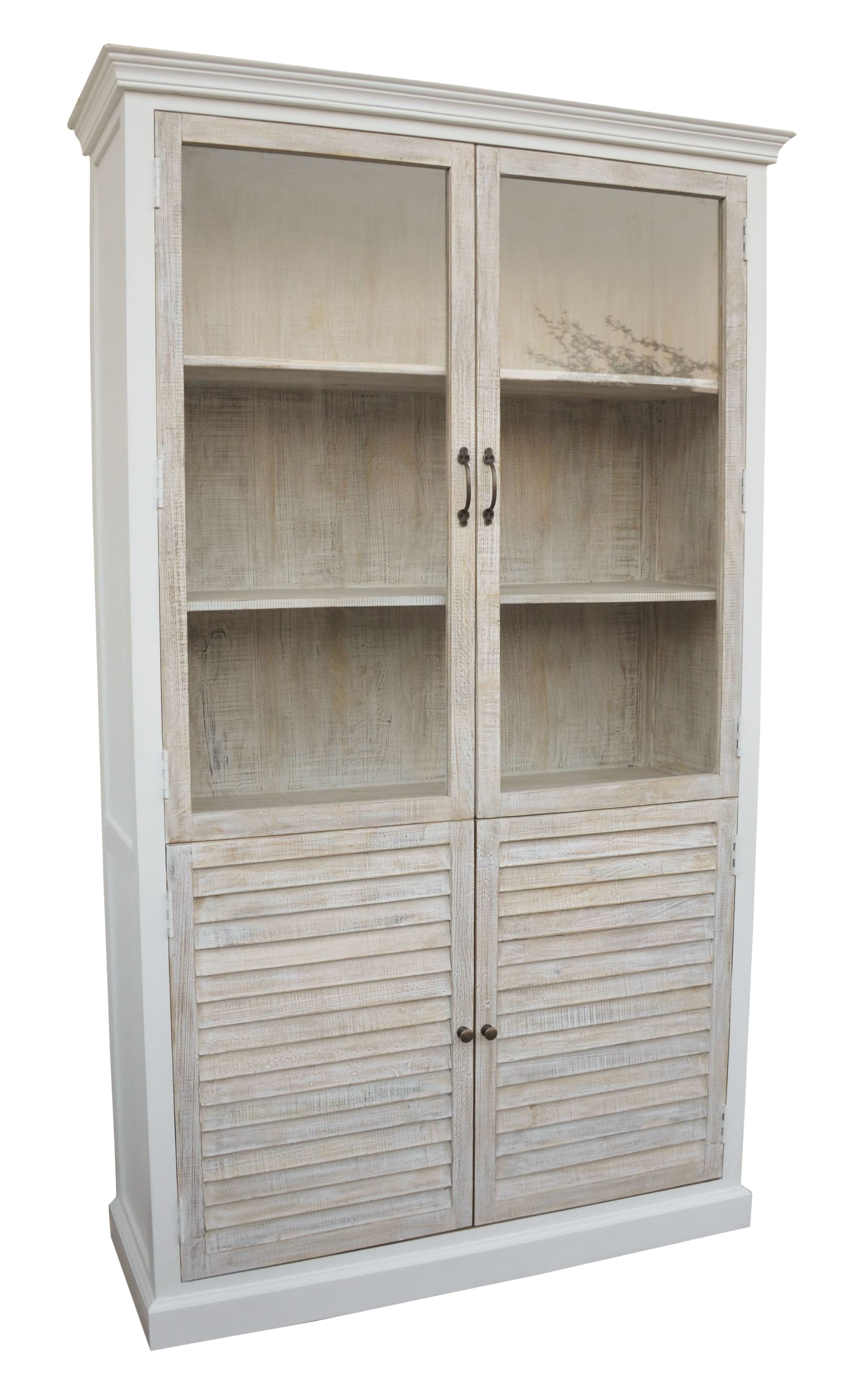 Bücherschrank Hampton Mangoholz weiß mit Lamellenfront 124x43x210cm