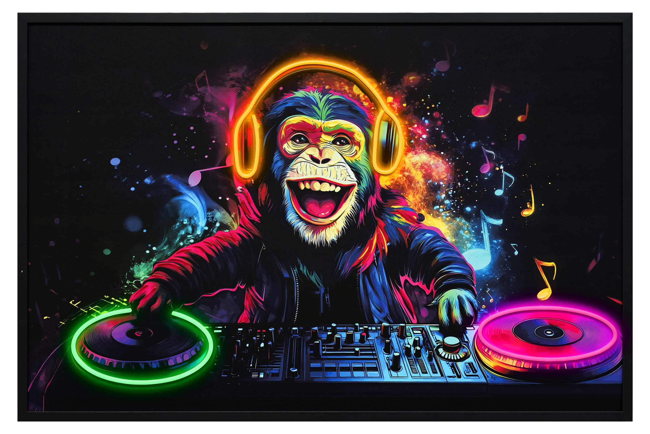 Wandbild Frame LED DJ Monkey 120x80cm