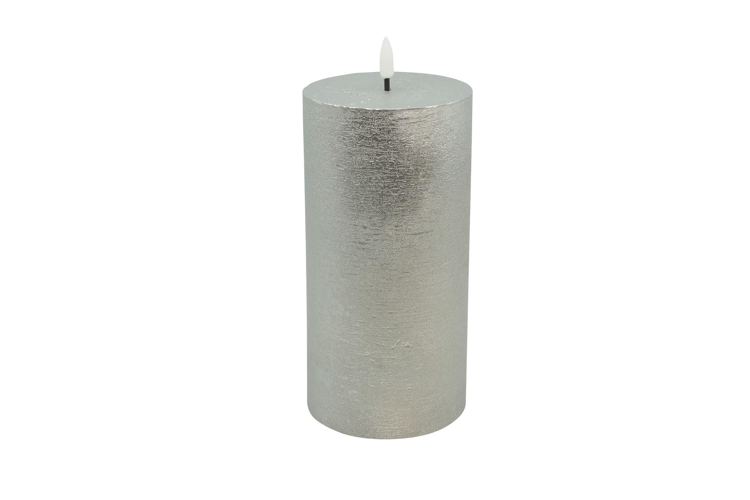 LED Stumpenkerze Winter Echtwachs silver metallic rustic 10x25cm 3D-Flamme warm