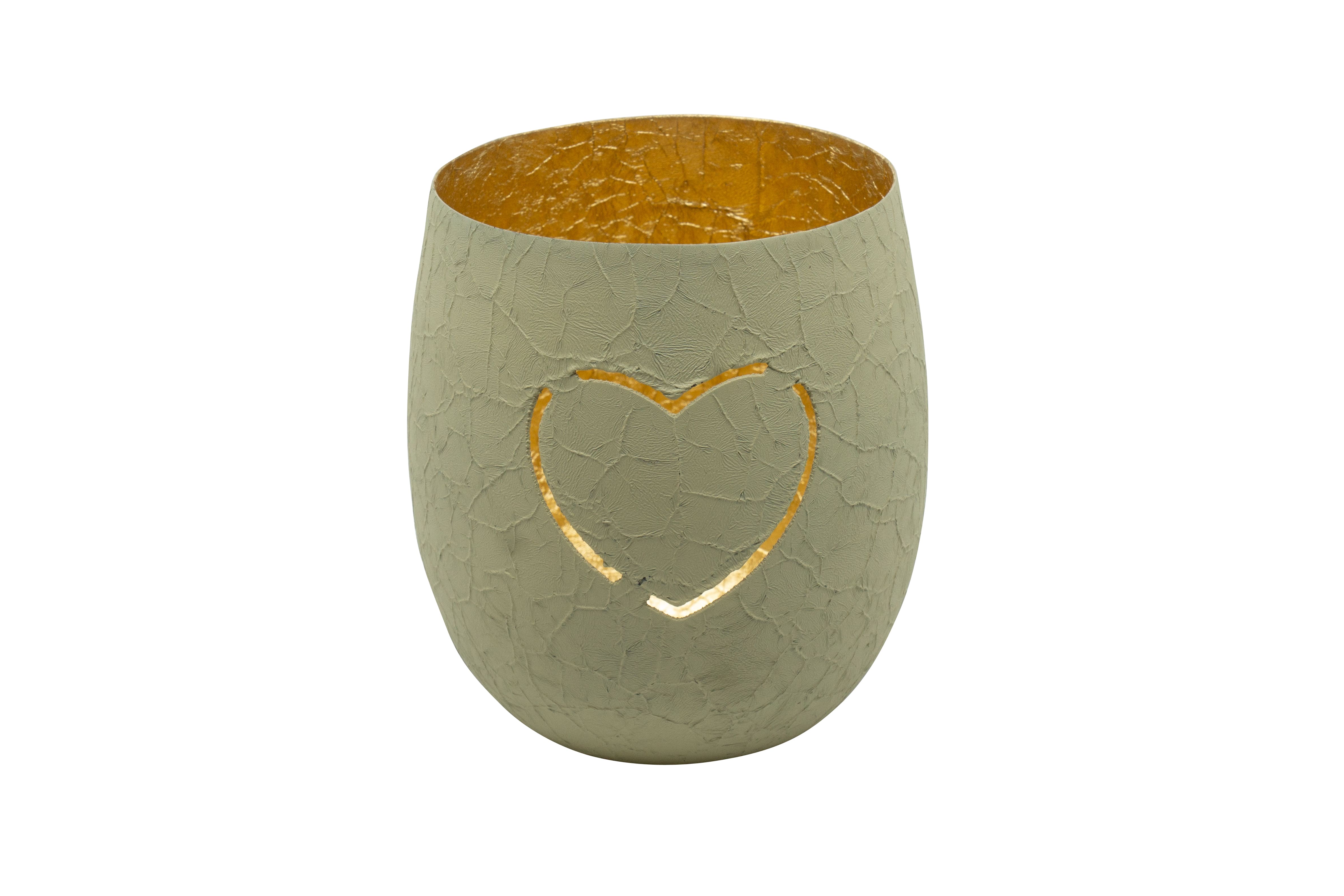 Windlicht Herz Eisen grünbeige gold 10x10x12cm