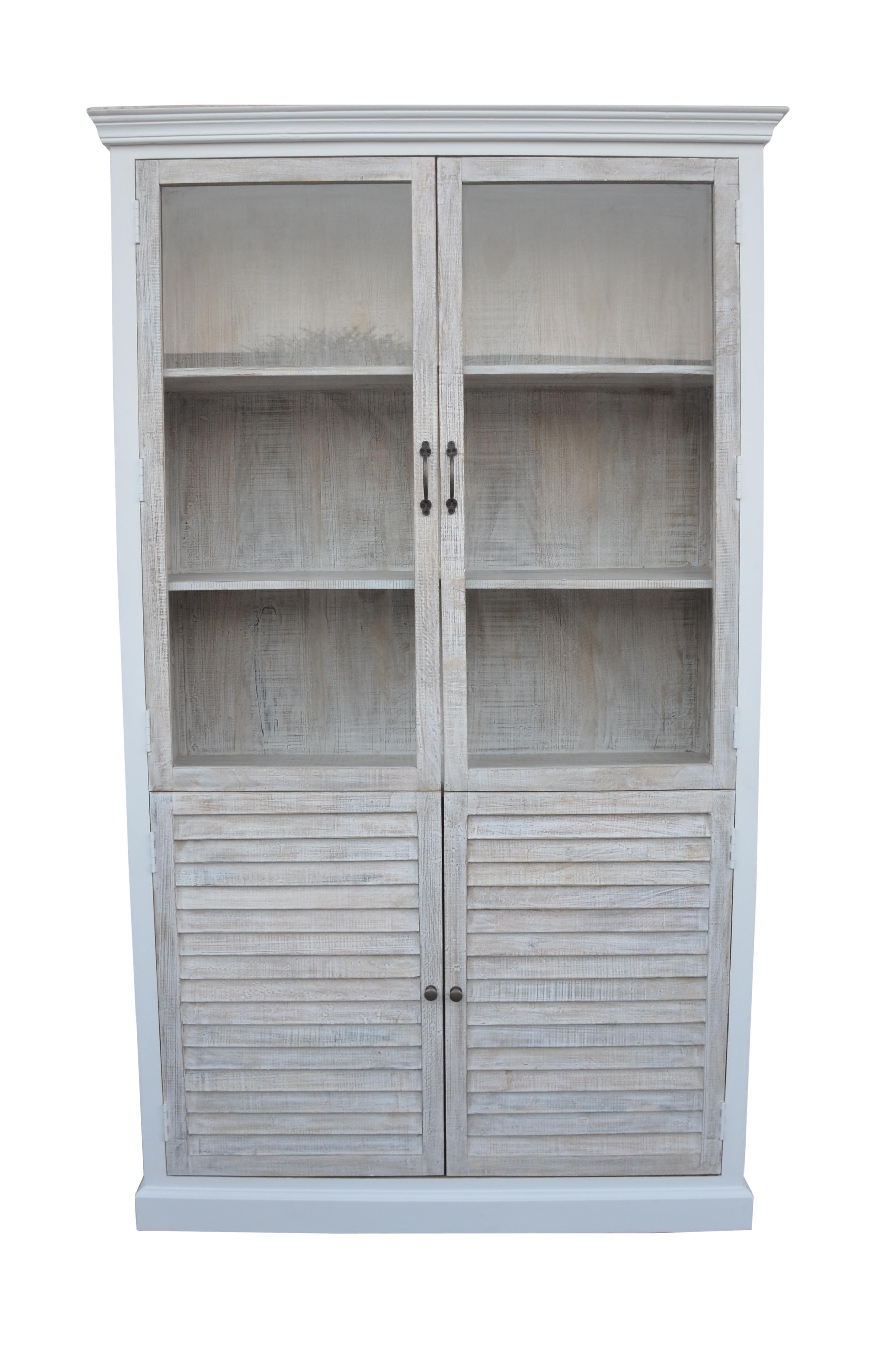 Bücherschrank Hampton Mangoholz weiß mit Lamellenfront 124x43x210cm