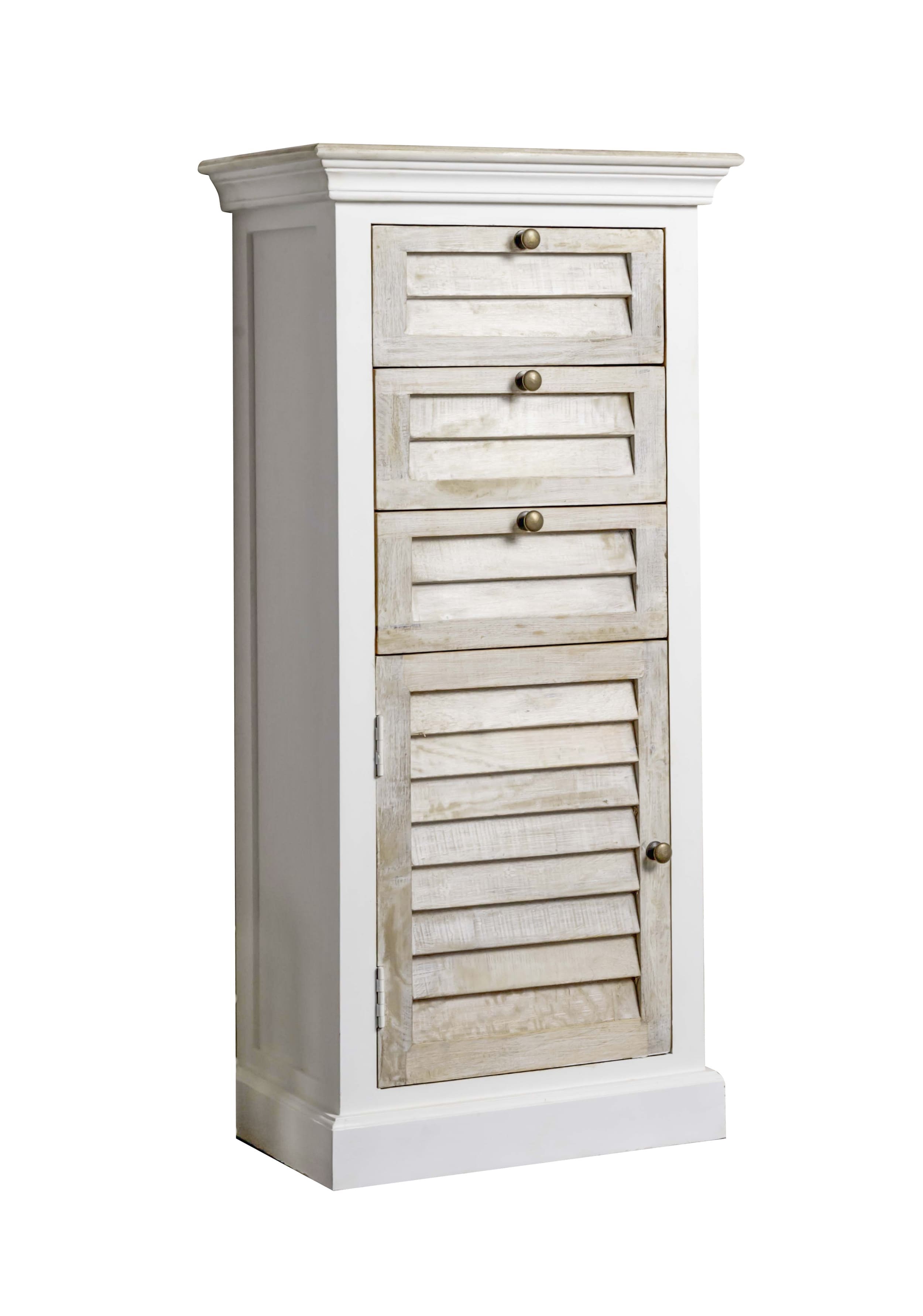 Kommode Hampton Mangoholz weiß mit Lamellenfronten 55x35x115cm