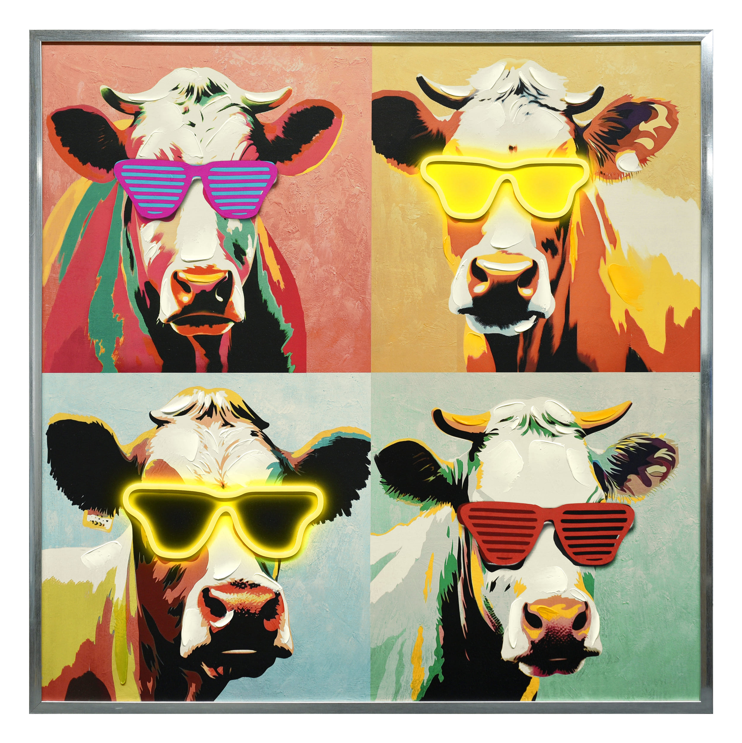 Wandbild Frame LED Pop Art Cows 100x100cm