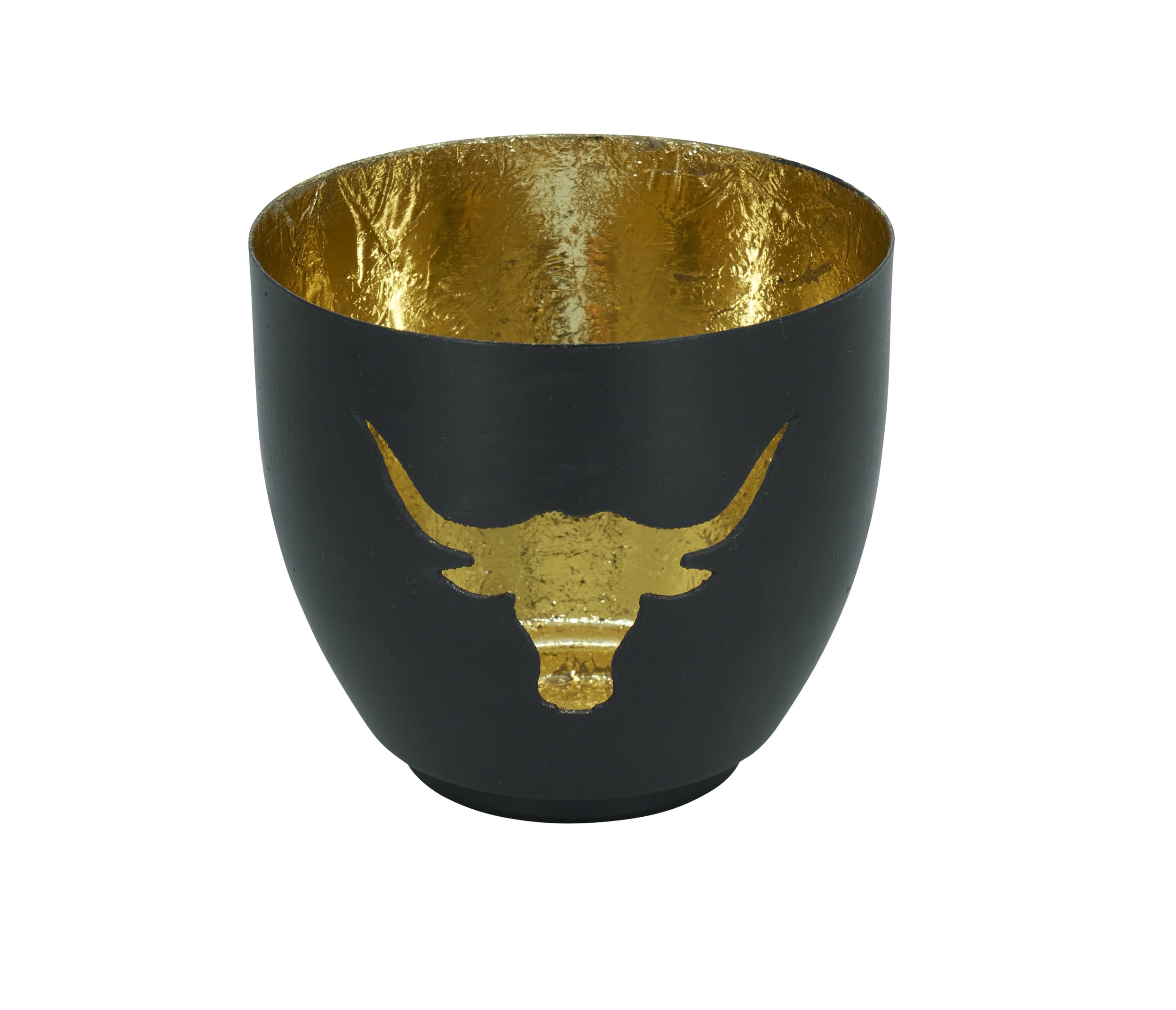 Votiv Bali Büffelschädel powder matt schwarz gold metallic D=10cm H=9cm