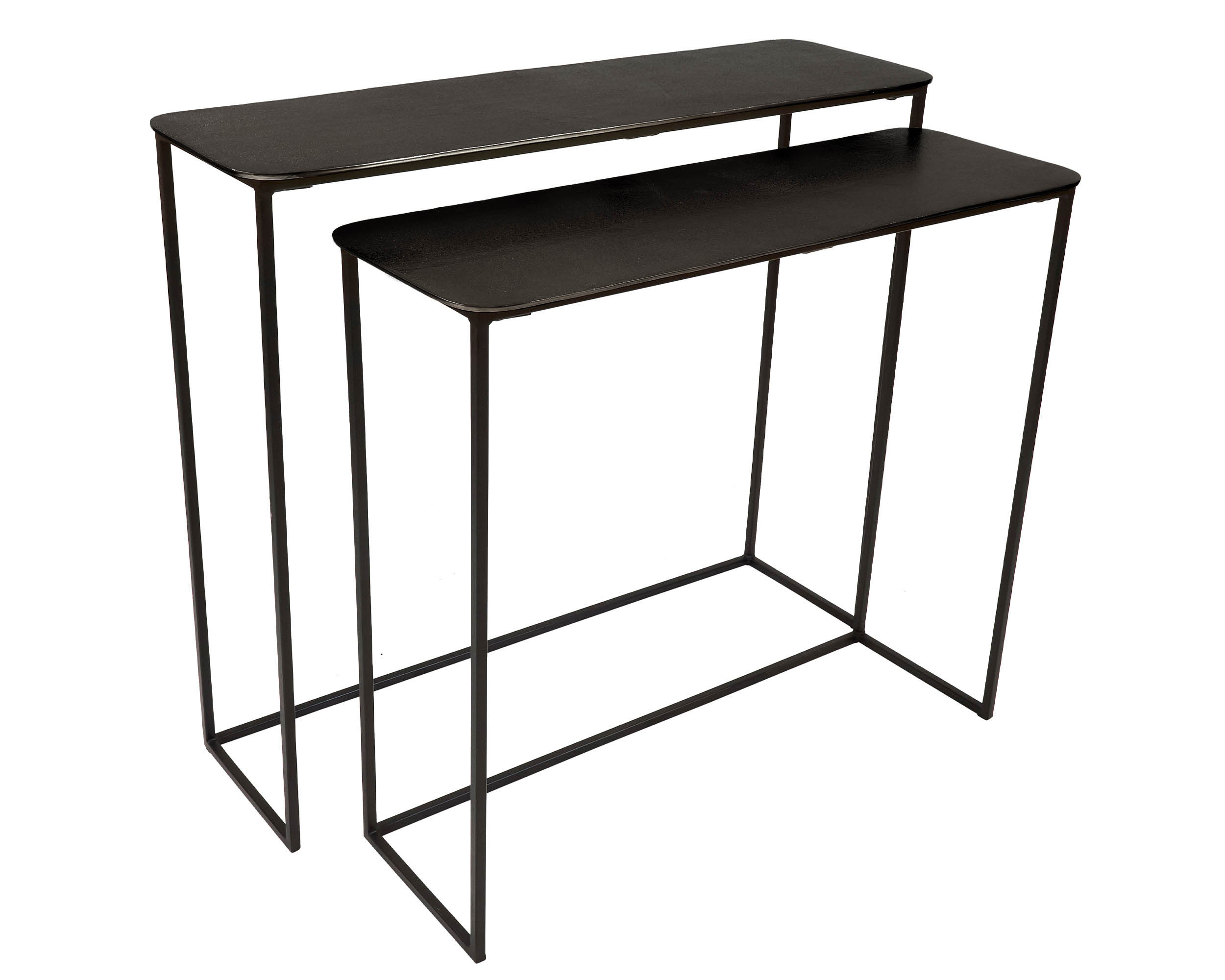 Konsole Set 2 Top Alu schwarz Gestell Metall schwarz  90x26x76  80x26x70cm