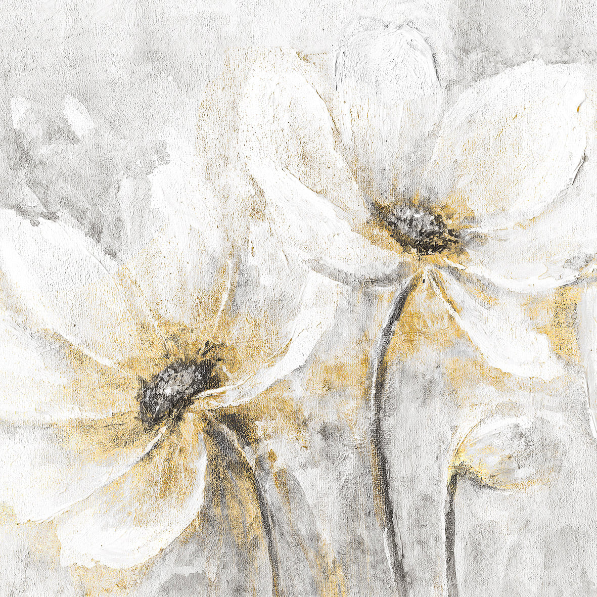 Ölbild offene weiße Blüten 70x70cm