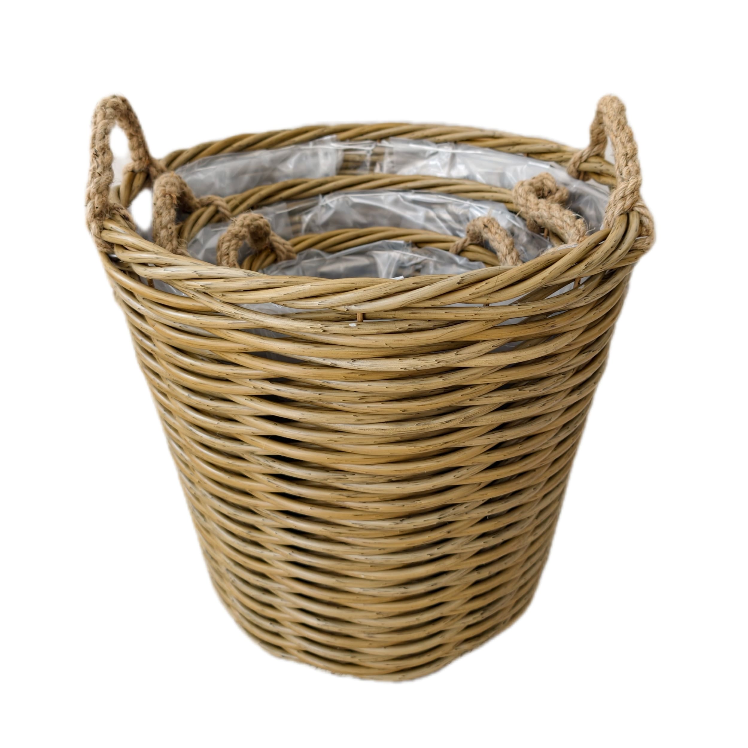 Korb Set 3 rund Kunststoff beige