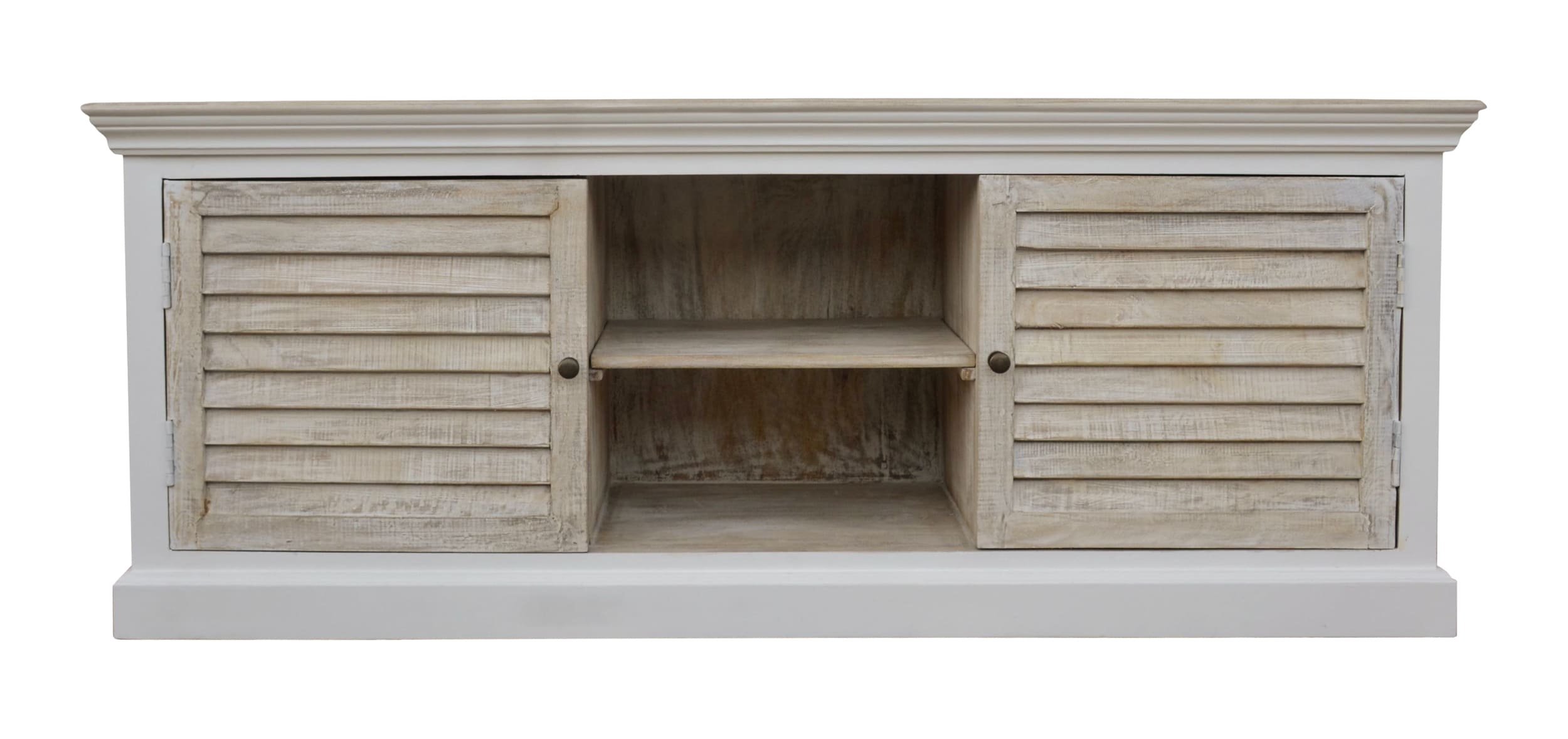 TV Board Hampton Mangoholz weiß mit Lamellenfront 162x45x63cm
