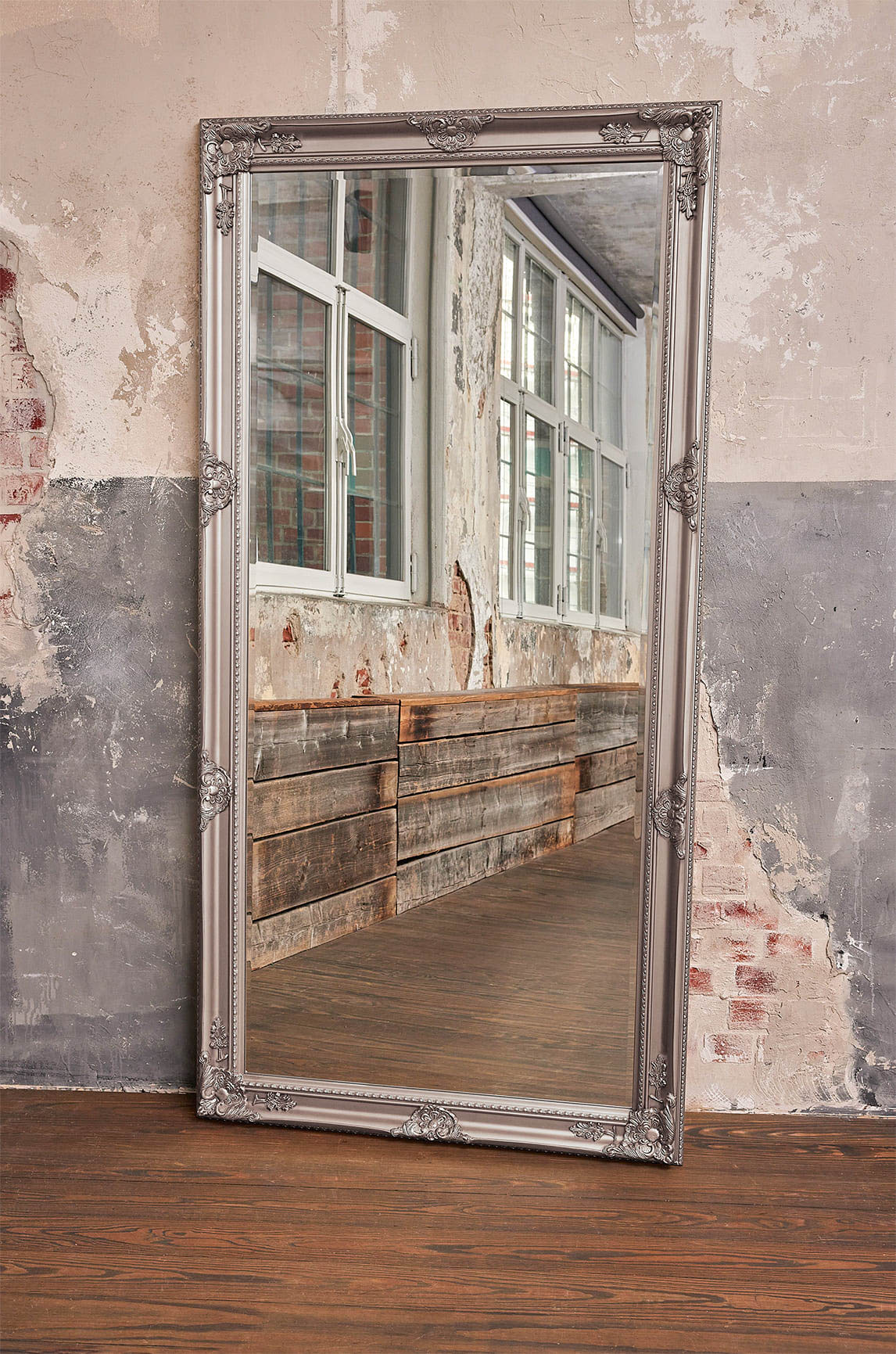 Wandspiegel Holzrahmen silber 100x200cm