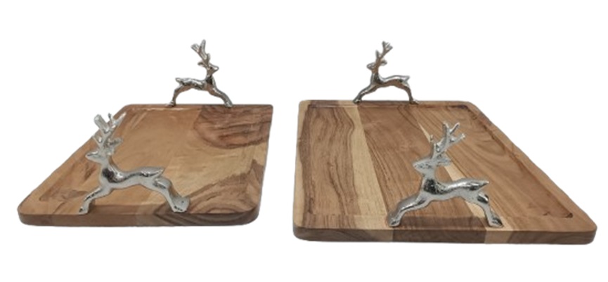 Tablett Holz + Alu Nickel 38x26x12cm