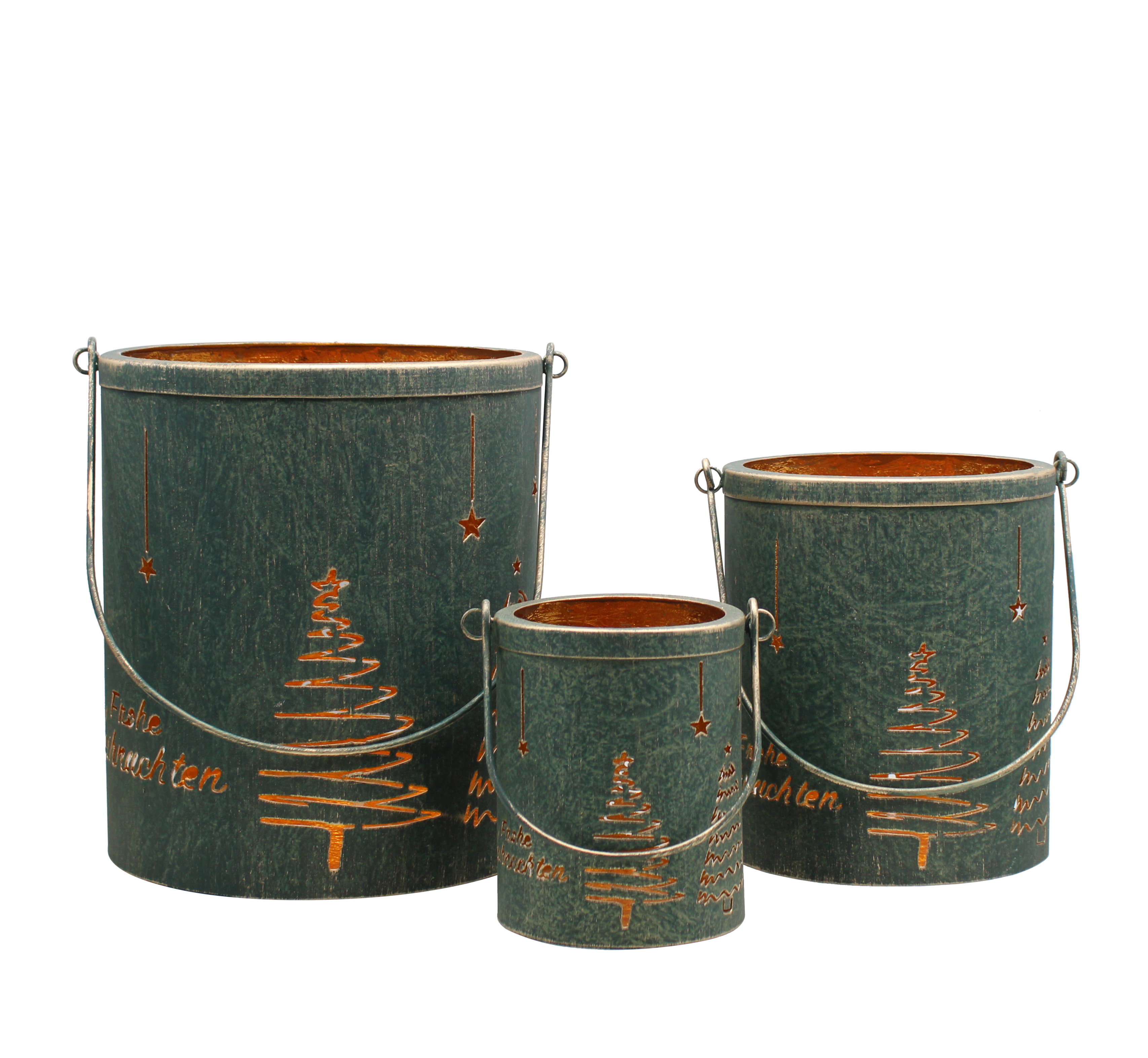 Laterne 3er Eisen d-grün gewischt gold