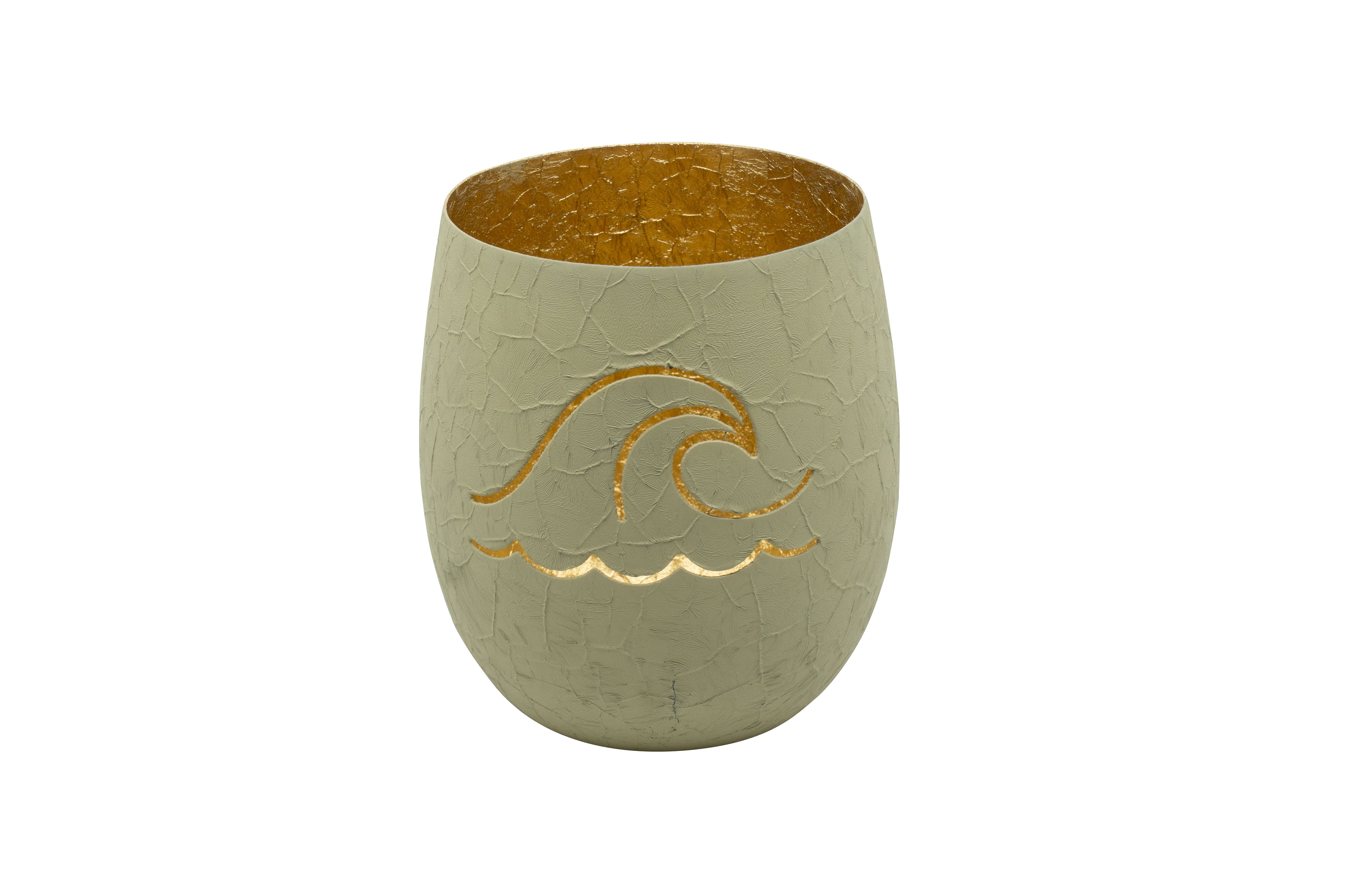 Windlicht Wave Eisen grünbeige gold 10x10x12cm