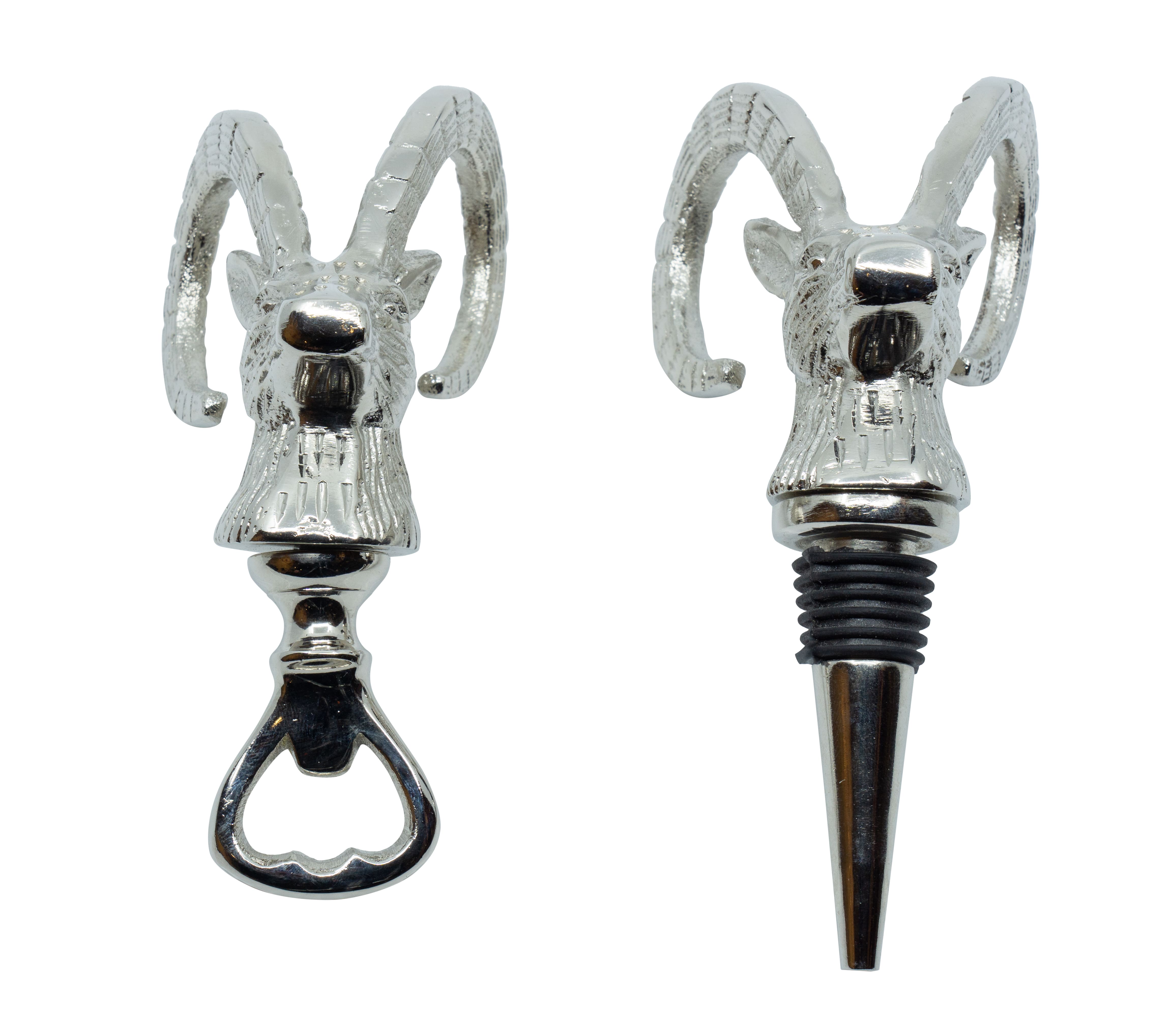Flaschen Set/2 Steinbock Öffner und Stopper Alu Nickel