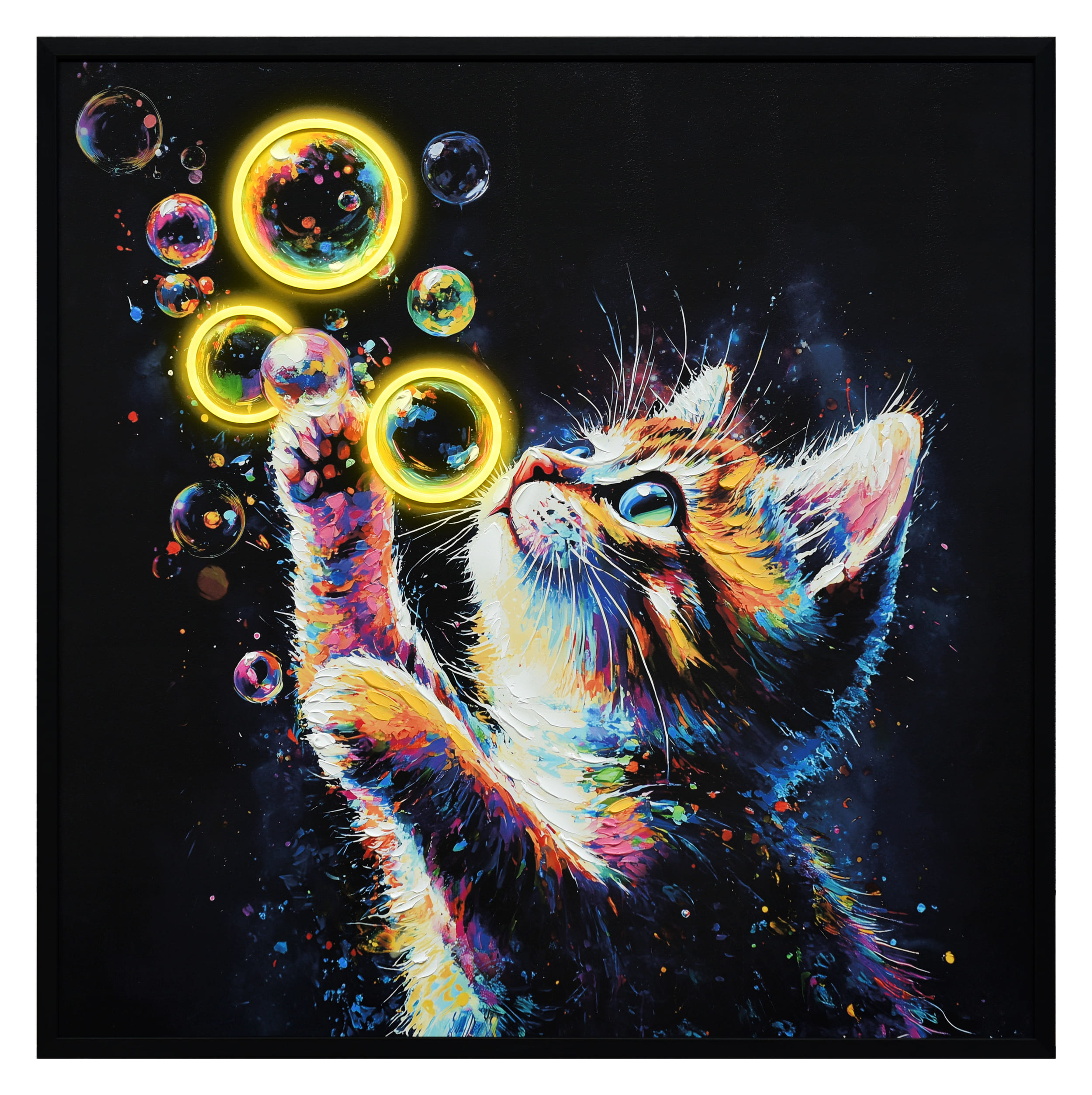 Wandbild Frame LED soap bubbles Cat 100x100cm
