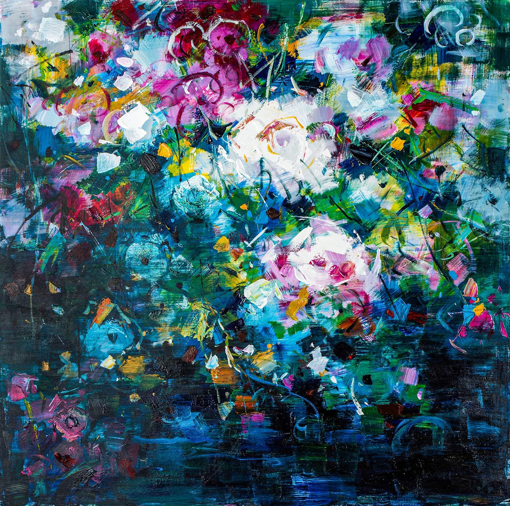 Ölbild Blumenwiese abstrakt bunt mix 100x100cm
