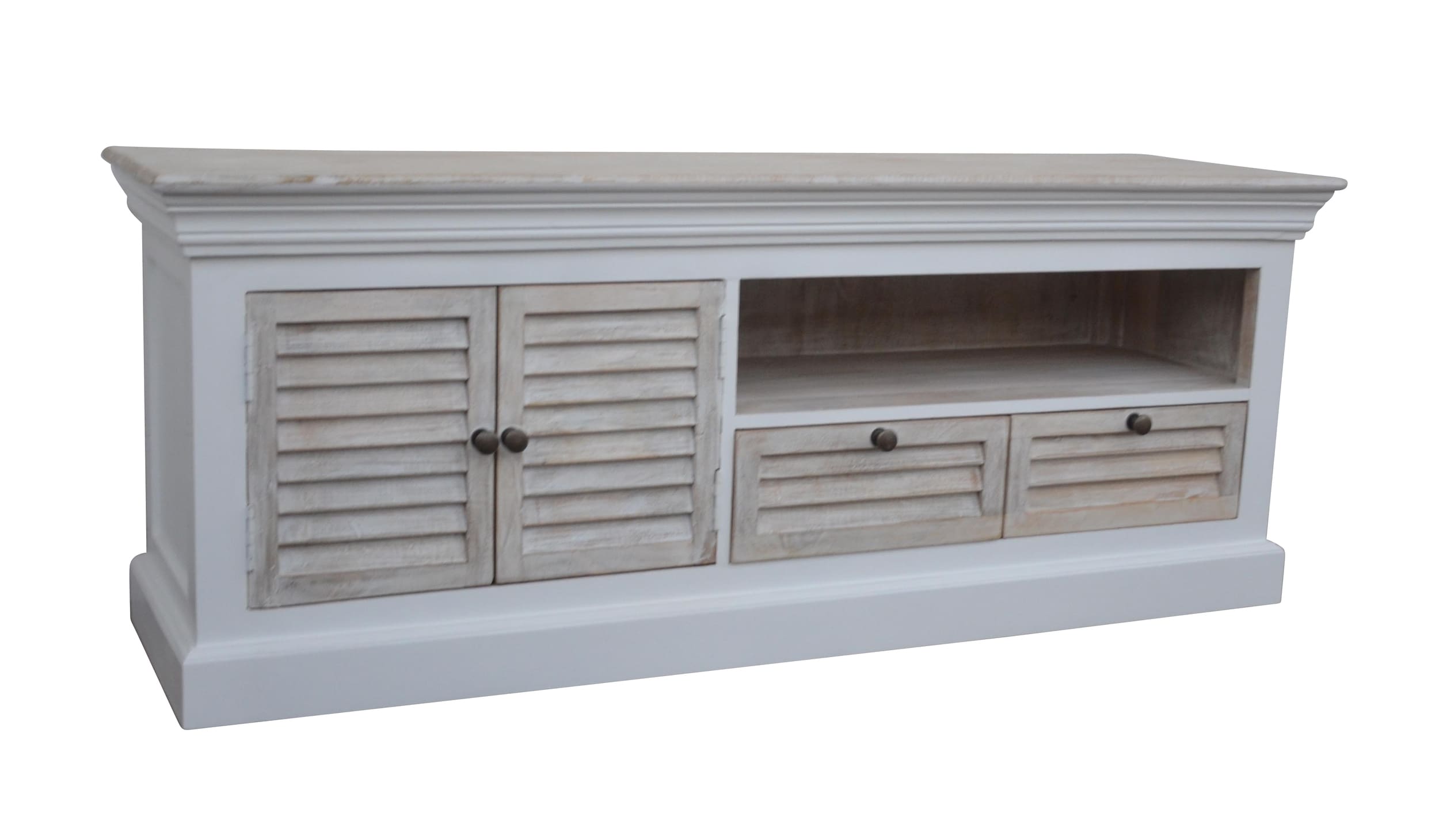 TV Board Hampton Mangoholz weiß mit Lamellenfront 140x40x54cm