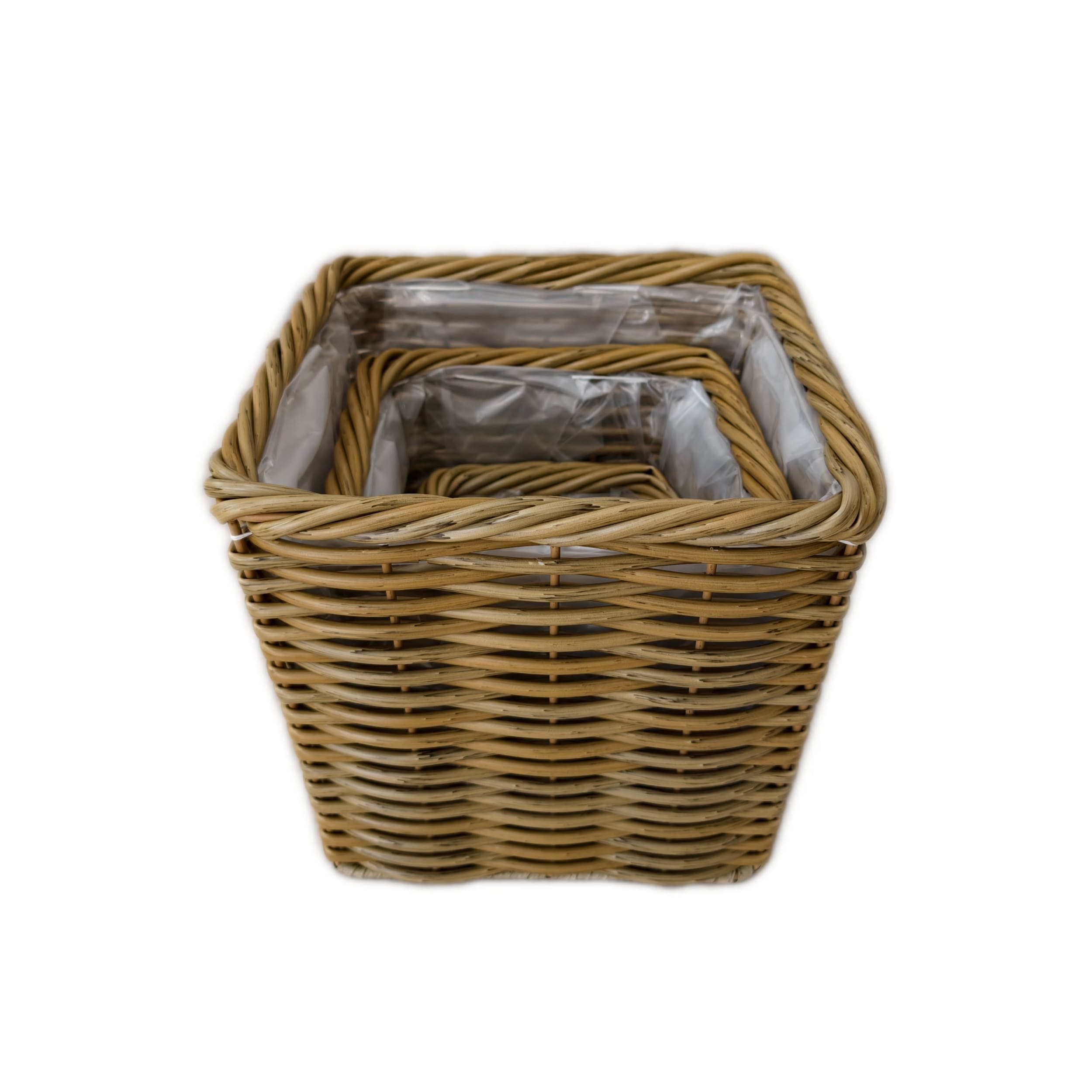 Korb Set 3 eckig Kunststoff beige