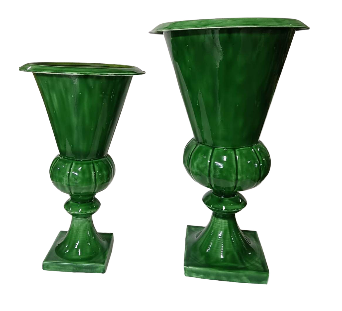 Standvase Eisen email. d-grün H=58cm