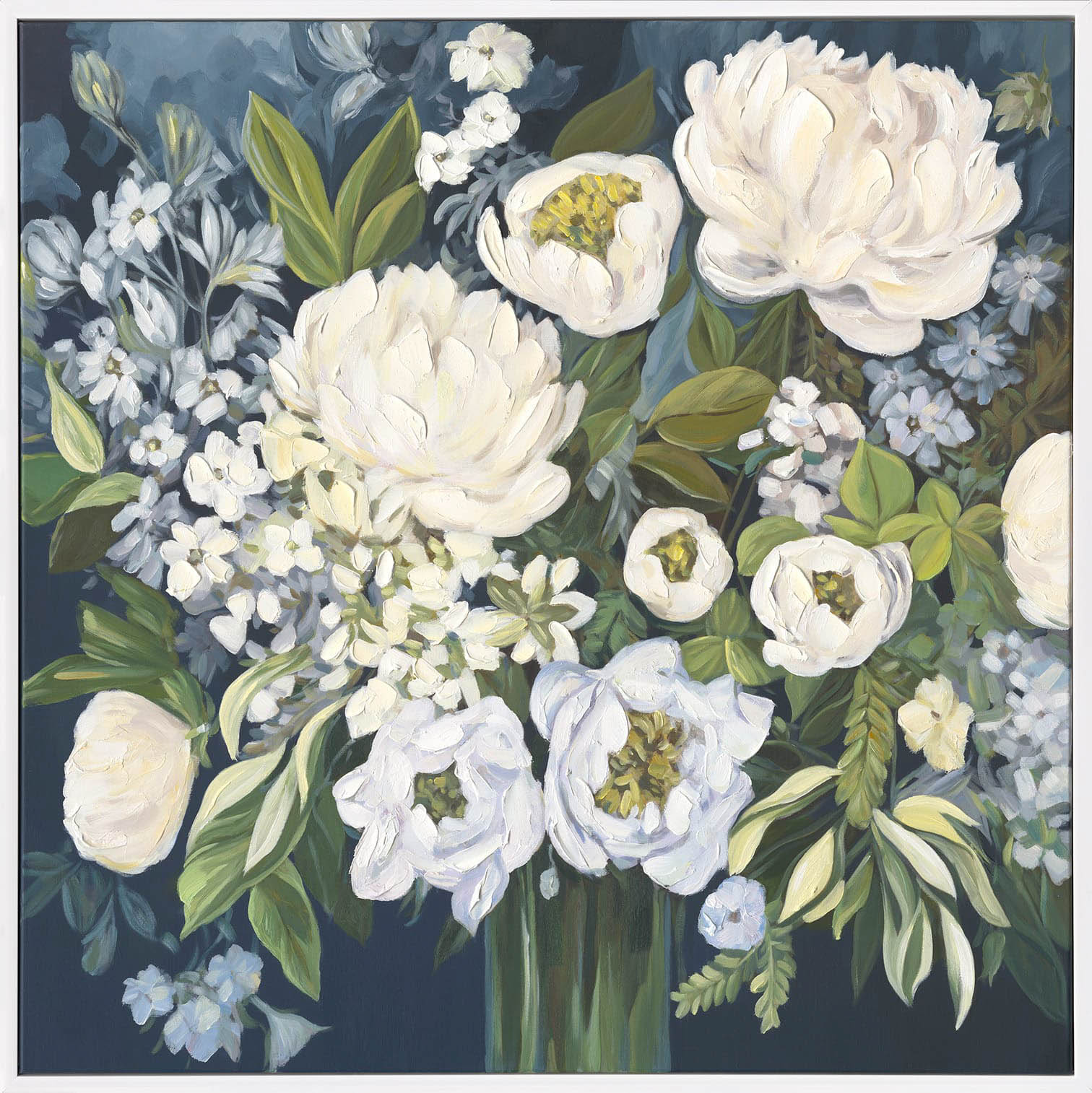 Ölbild Blumenstrauß blau weiß