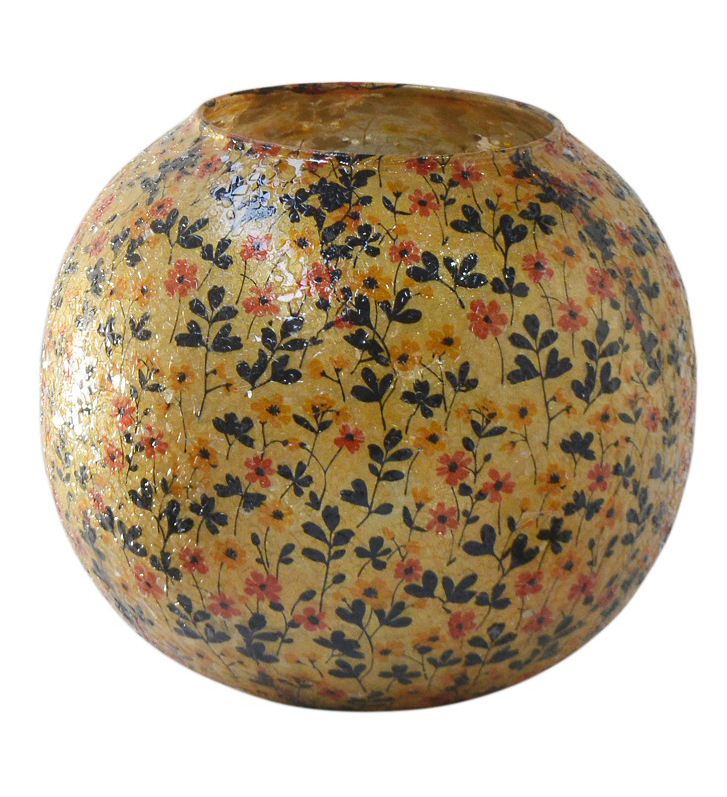 Kugelwindlich Glas Blumedekor gelb mix 22cm