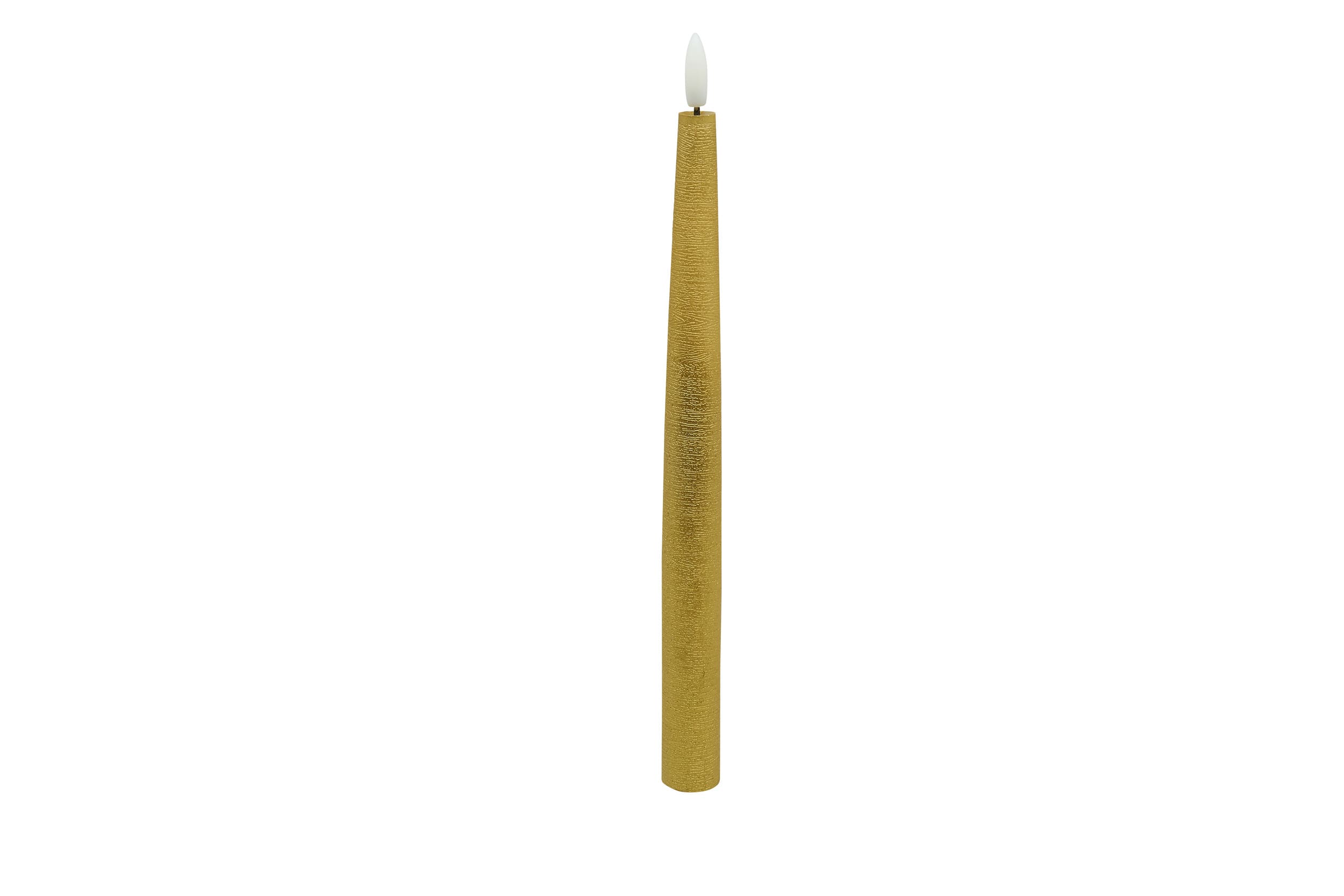 LED Dinnerkerze 2er Set Winter Echtwachs gold metallic rustic 2,2x26,5cm 3D-Fla