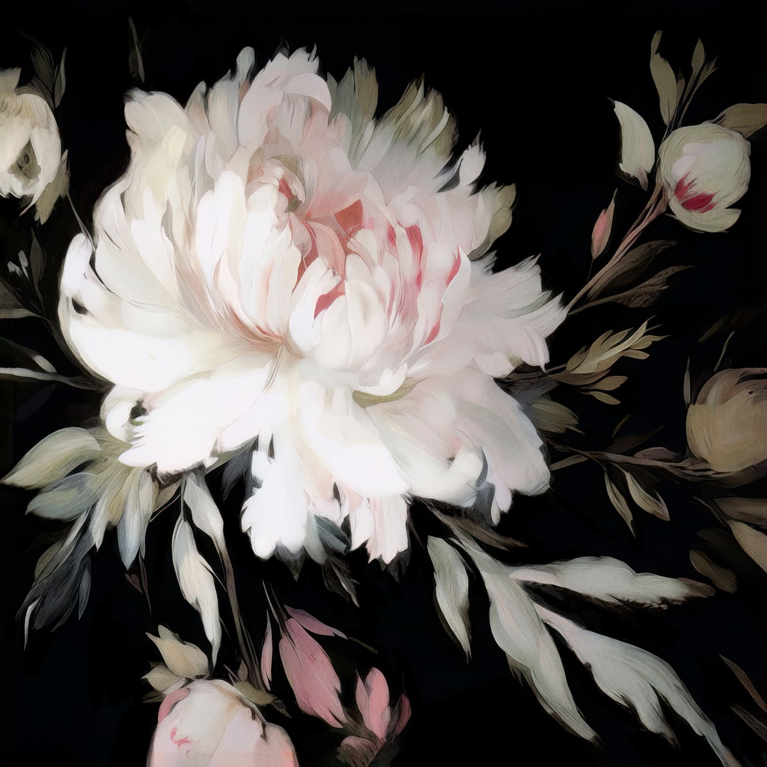 Ölbild weiße Blüte mit dunklem Hintergru