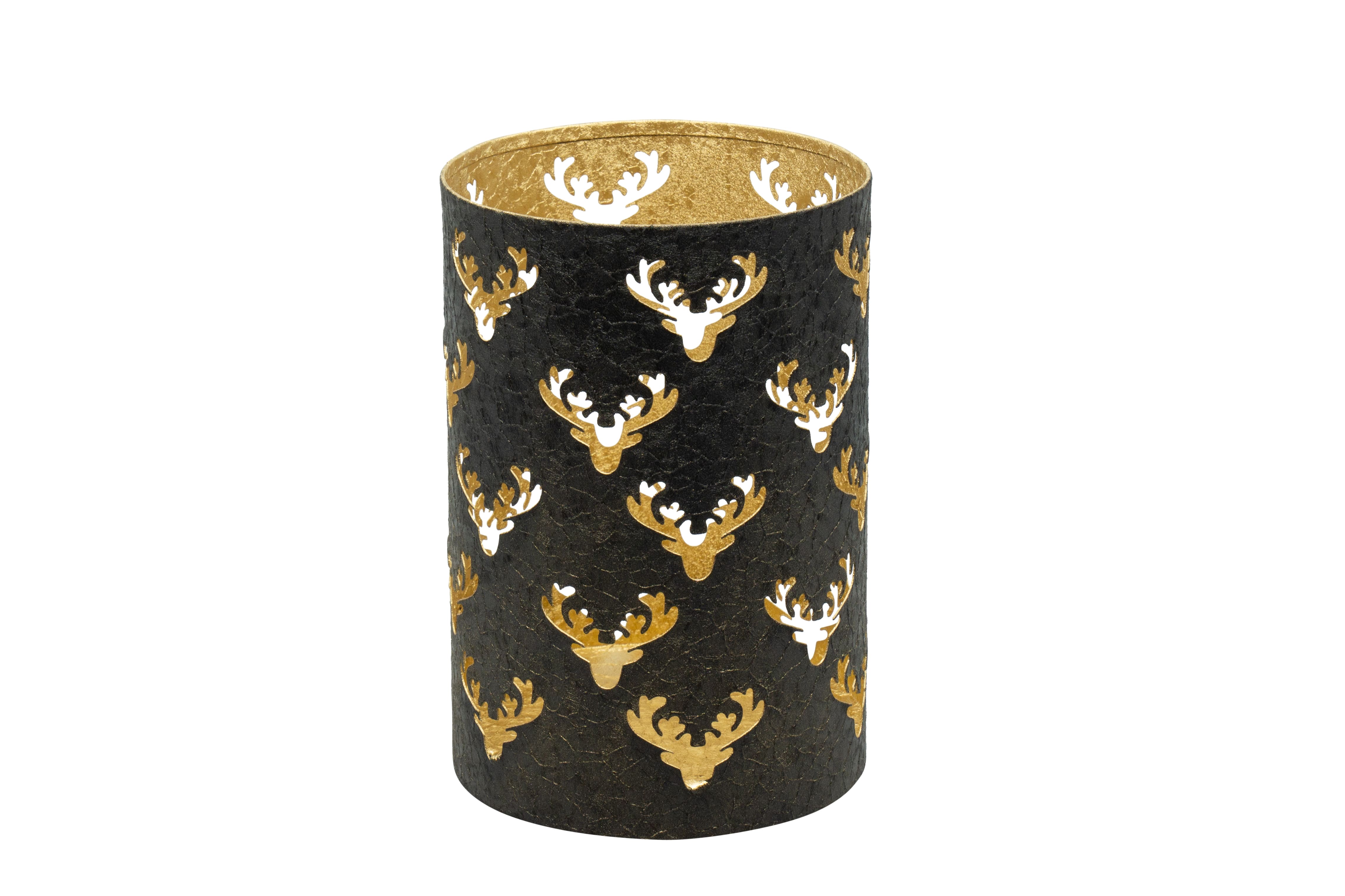 Windlicht Hirschkopf Eisen schwarz gold 10x10x15cm