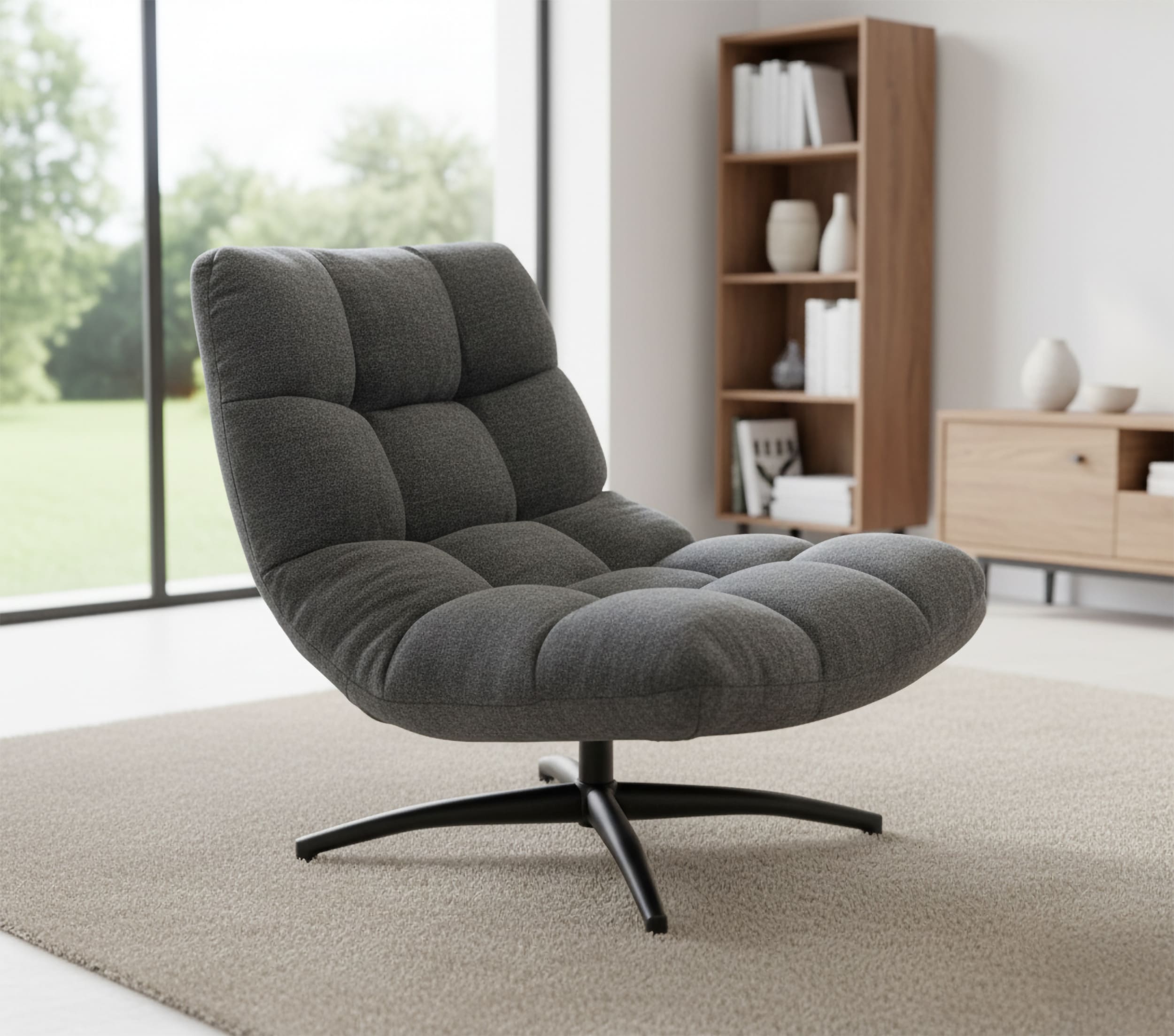 Drehsessel Memphis Karosteppung Bezug Webstoff dunkelgrau