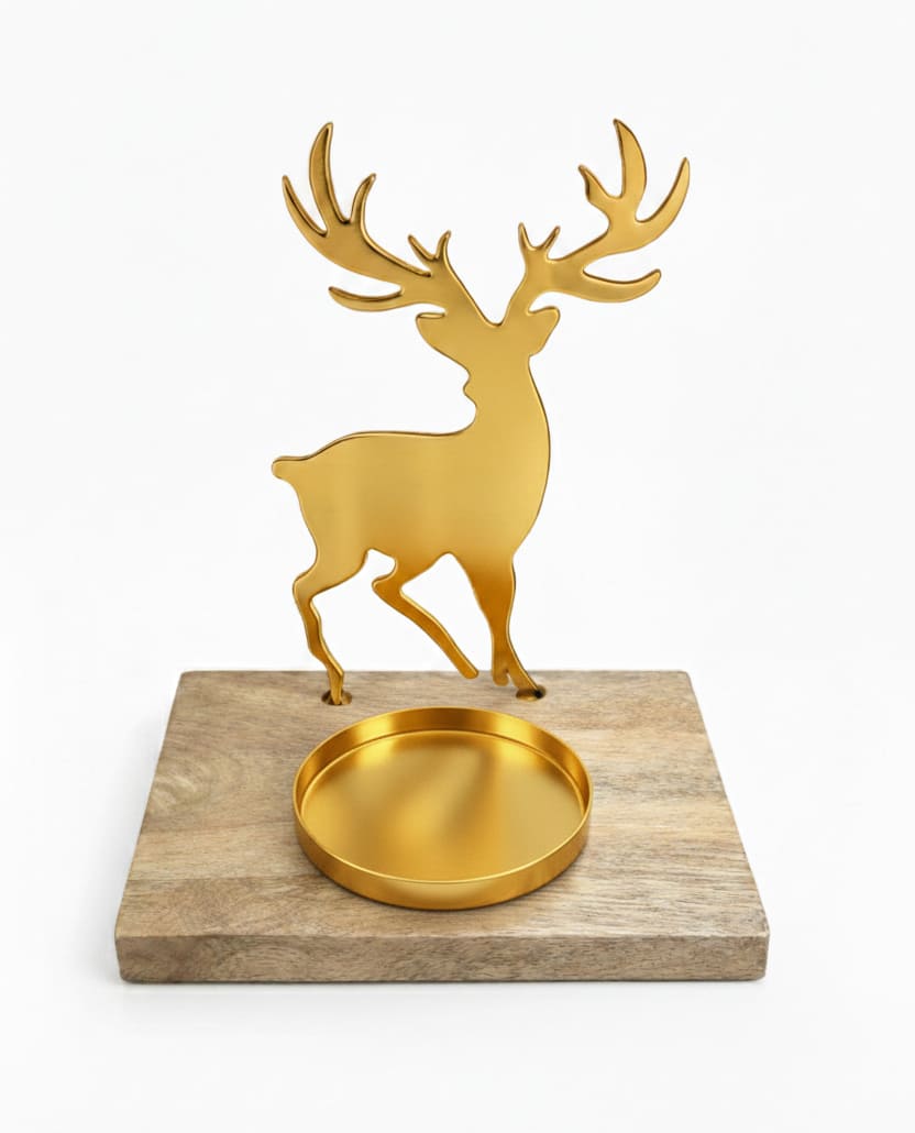 Kerzen. Rentier ES gold glänz. Holz H=16