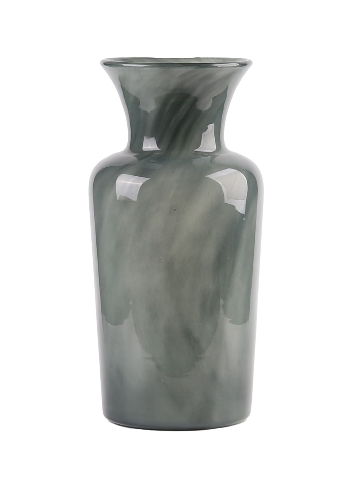 Vase Glas mit Trichteröffnung grau marmoriert D=20cm H=41cm