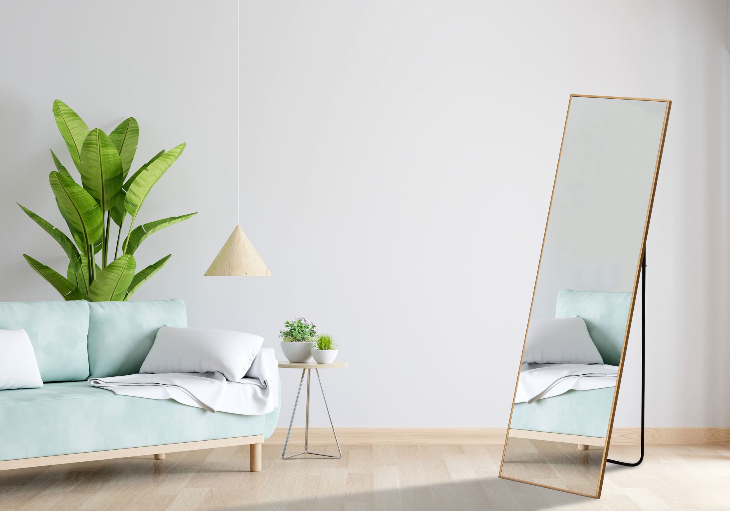 Wandspiegel Aluminium mit minimalistischem freistehenden Rahmen gold 140x40cm