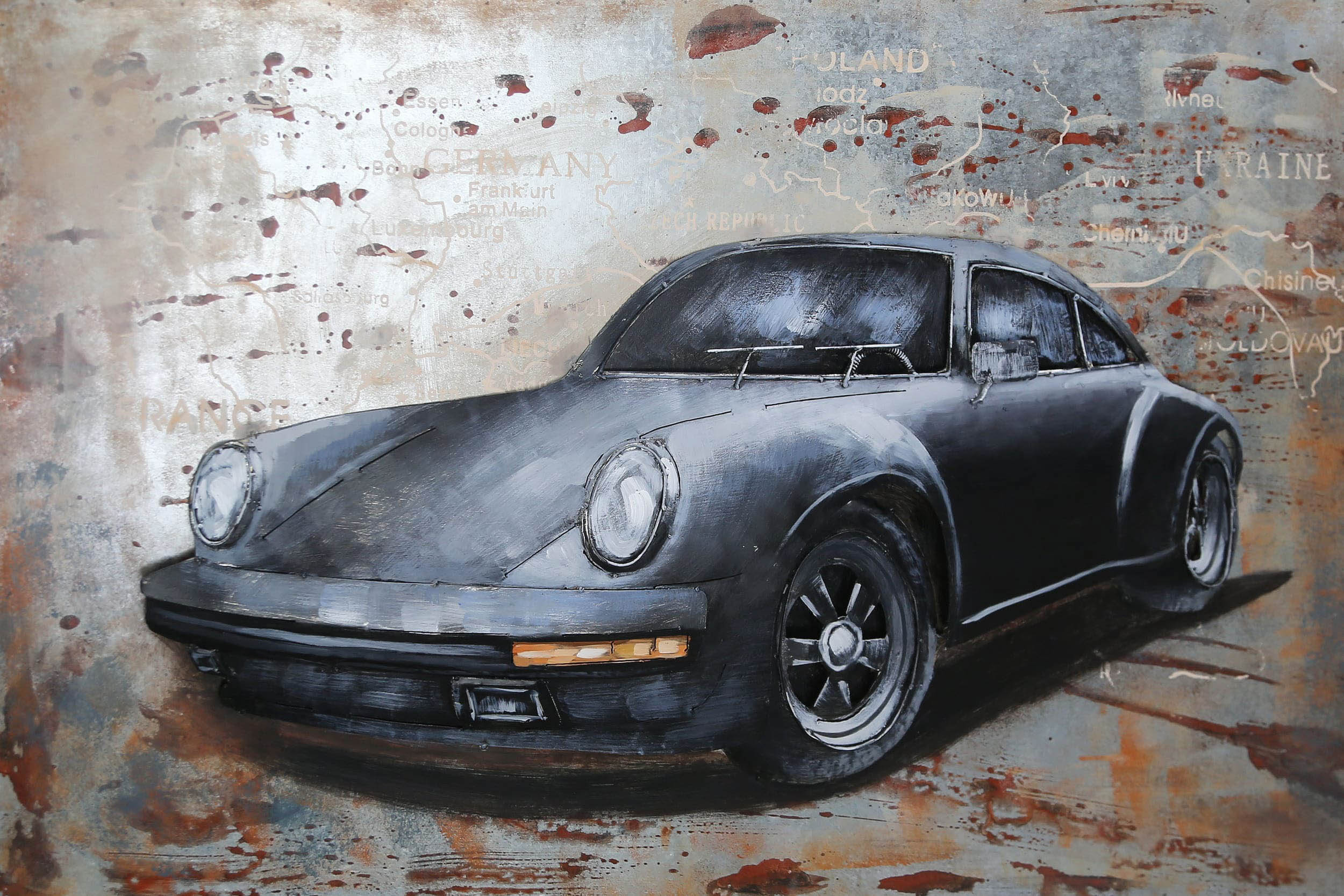 Metallbild schwarzer Sportwagen 120x80x5cm