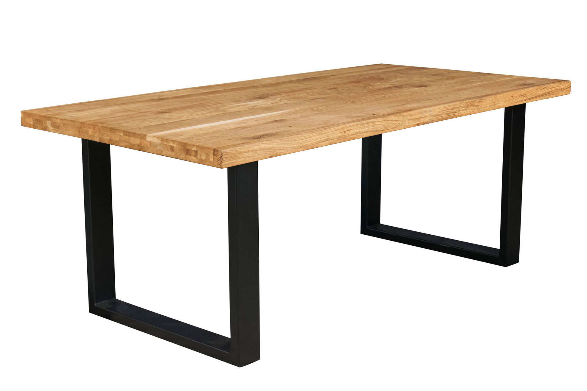 Esstisch Eiche geölt mit gerader Kante 200x100x76cm U-Gestell Eisen schwarz