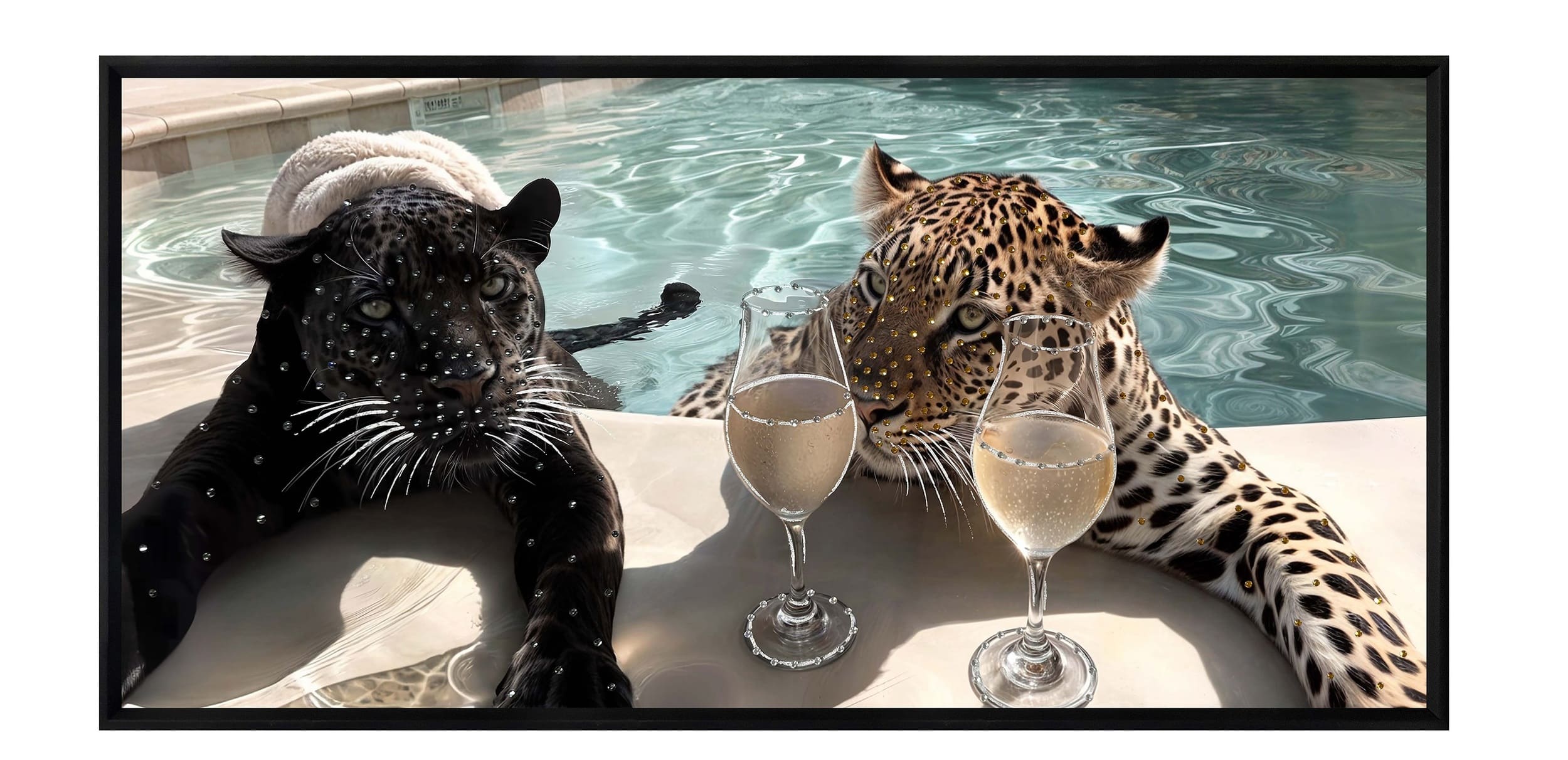 Puma und Gepard in the Pool 80x40cm