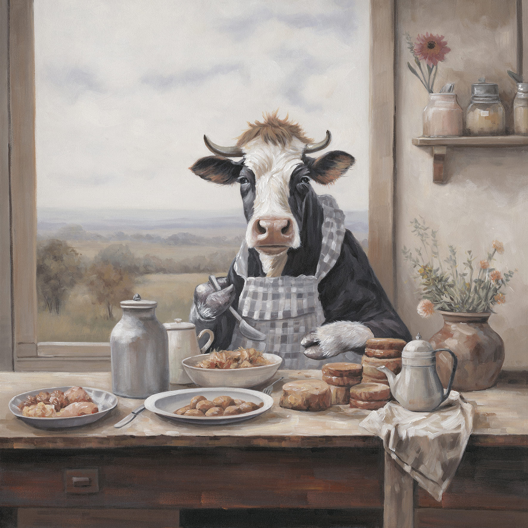Wandbild gerahmt Kuh in der Küche 80x80cm