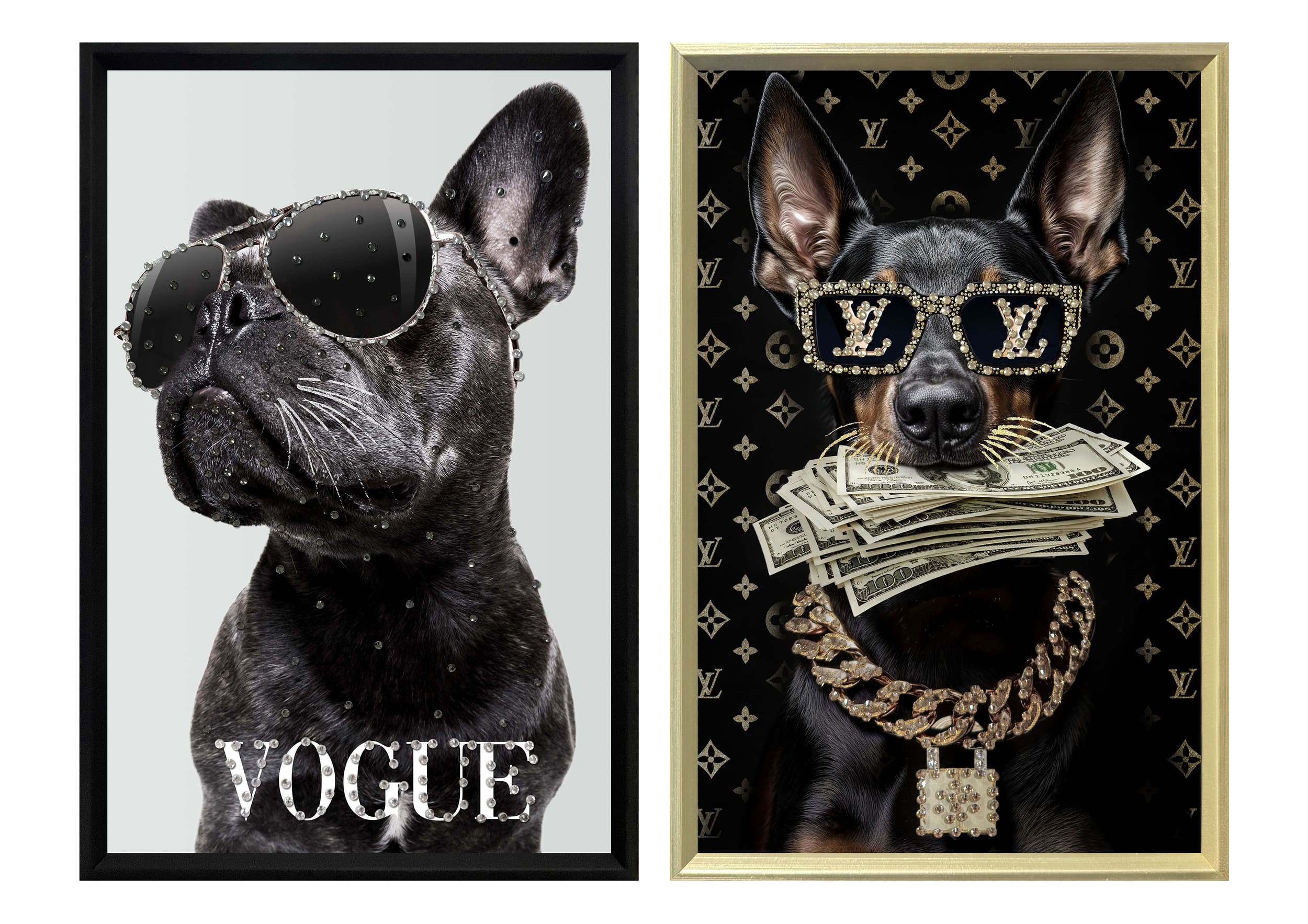 Set Mops und Dobermann 20x30cm