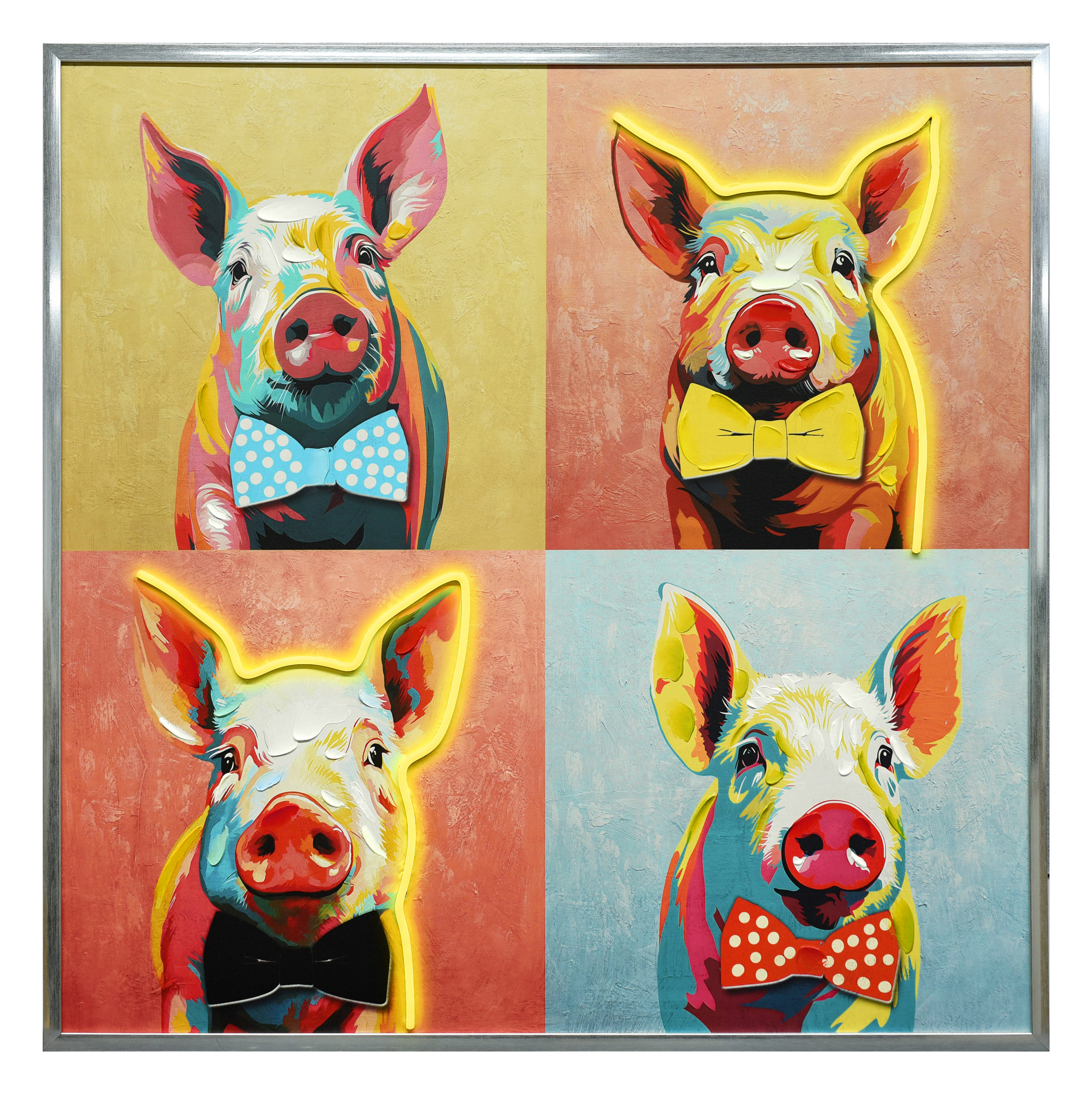 Wandbild Frame LED Pop Art Pigs 100x100cm