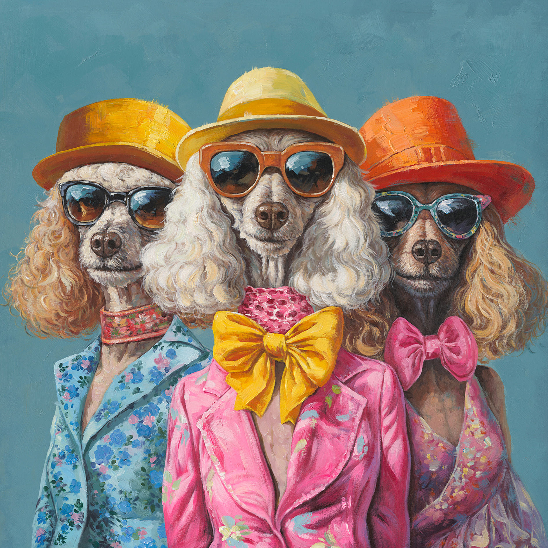 Ölbild gerahmt Pudel Ladies 100x100cm